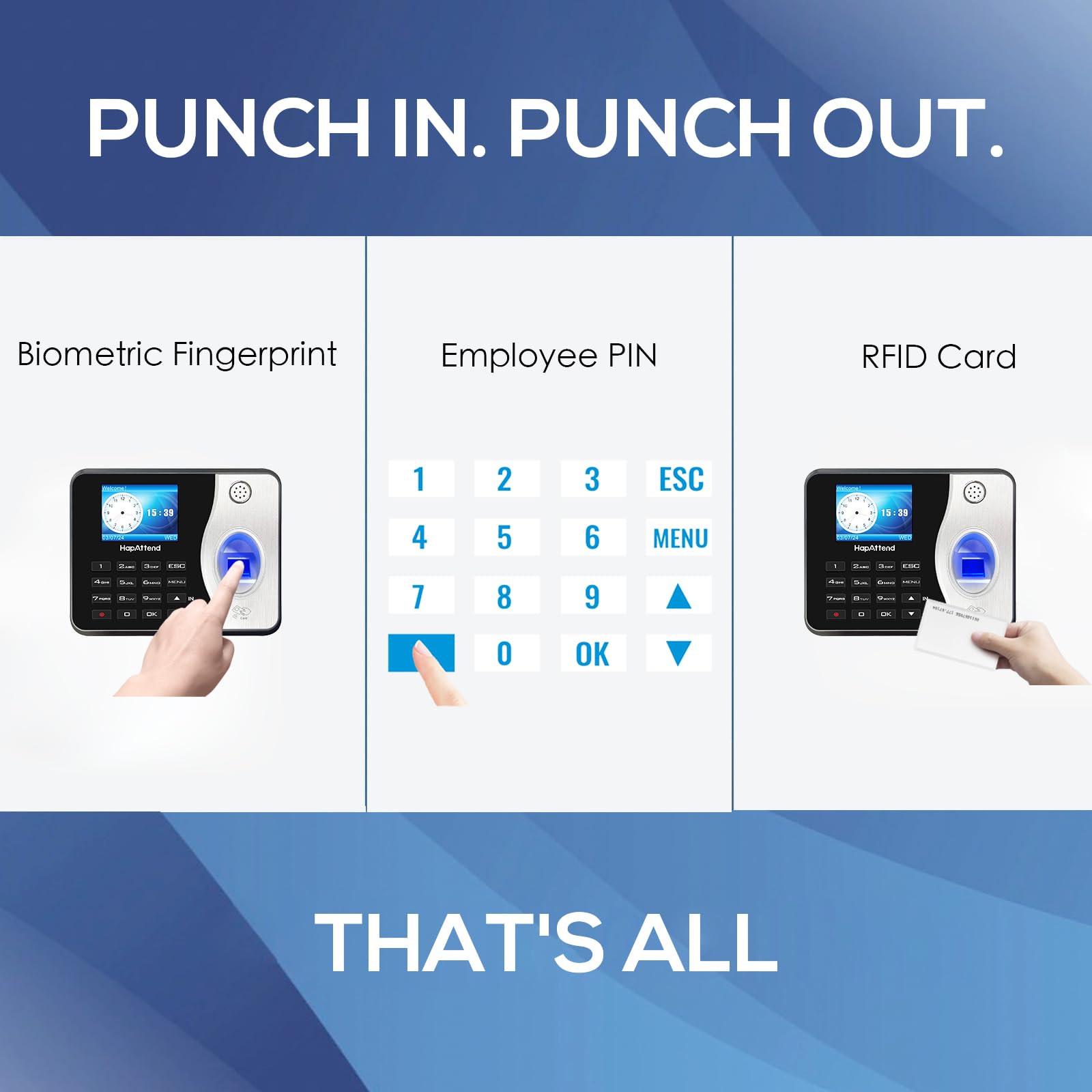 Standalone Biometric Time Clock with Fingerprint, RFID & PIN - 15 RFID Cards Included | No Monthly Fees | Ideal for Small Business, Office & Retail Employee Attendance Tracking