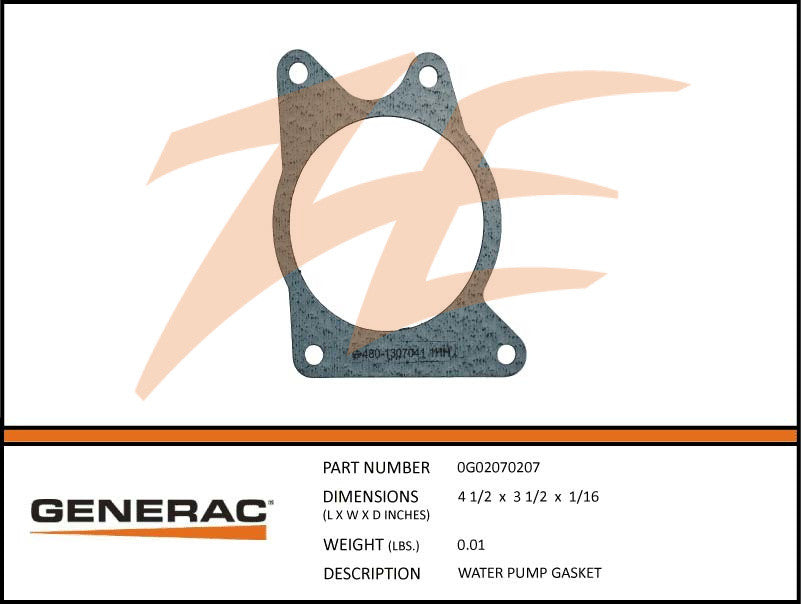 Generac 0G02070207 Water Pump Gasket Replacement for 1.6L Engines - Perfect for Generac Generator Maintenance & Repair