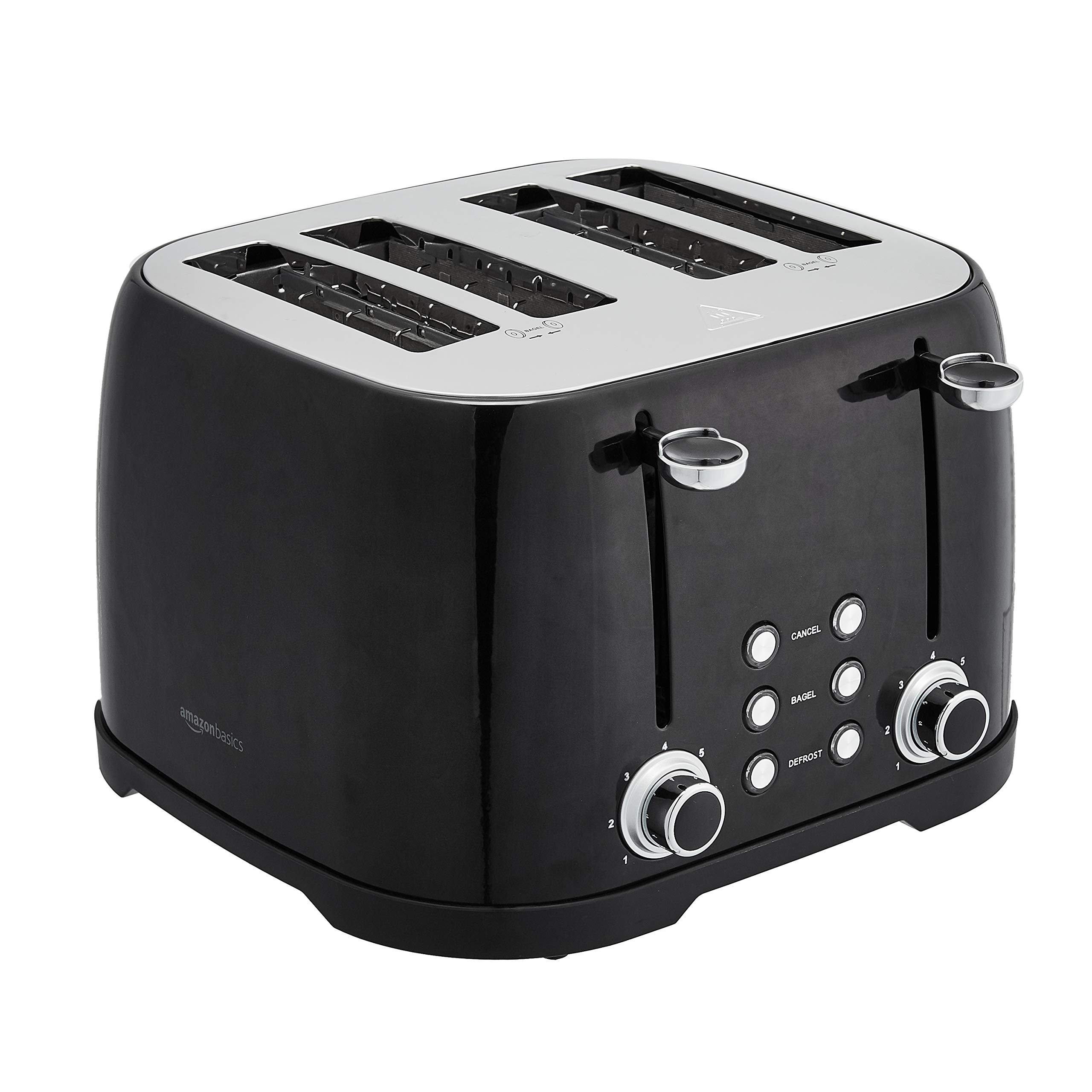 Amazon Basics 4-Slot Toaster - Black | Stainless Steel Toaster with Extra-Wide Slots, Bagel & Defrost Functions | Perfect for Breakfast, Sandwiches & Quick Snacks