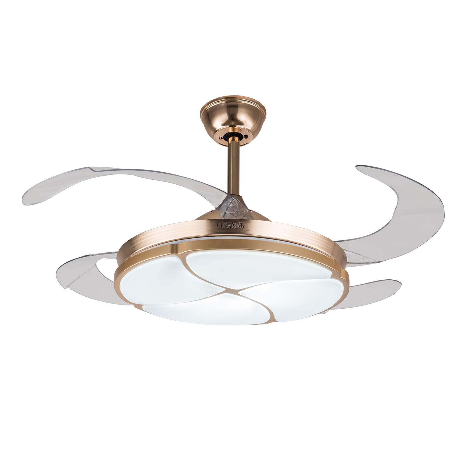 TFCFL 42 Inch Modern Ceiling Fan with Light - Gold Retractable Chandelier Fan with Remote Control, Downrod Mount for Living Room, Dining Room, Kitchen & Restaurant | Energy Efficient Air Circulation & Stylish Lighting Solution