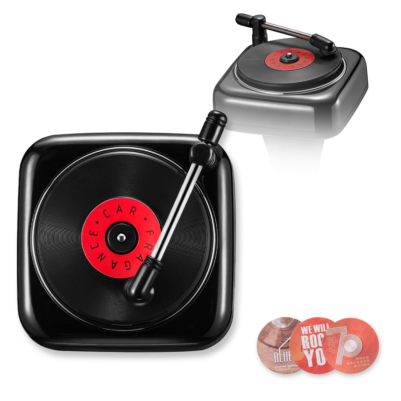 Car Record Player Air Freshener - Black Vinyl-Scented Vent Clip for AC Outlet | Long-Lasting Car Air Freshener | Perfect for Road Trips & Daily Commutes