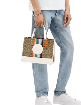 Coach Dempsey Carryall Bag - Signature Jacquard with Rainbow Stripe & Embroidered Patch - Perfect for Work, Travel & Everyday Use