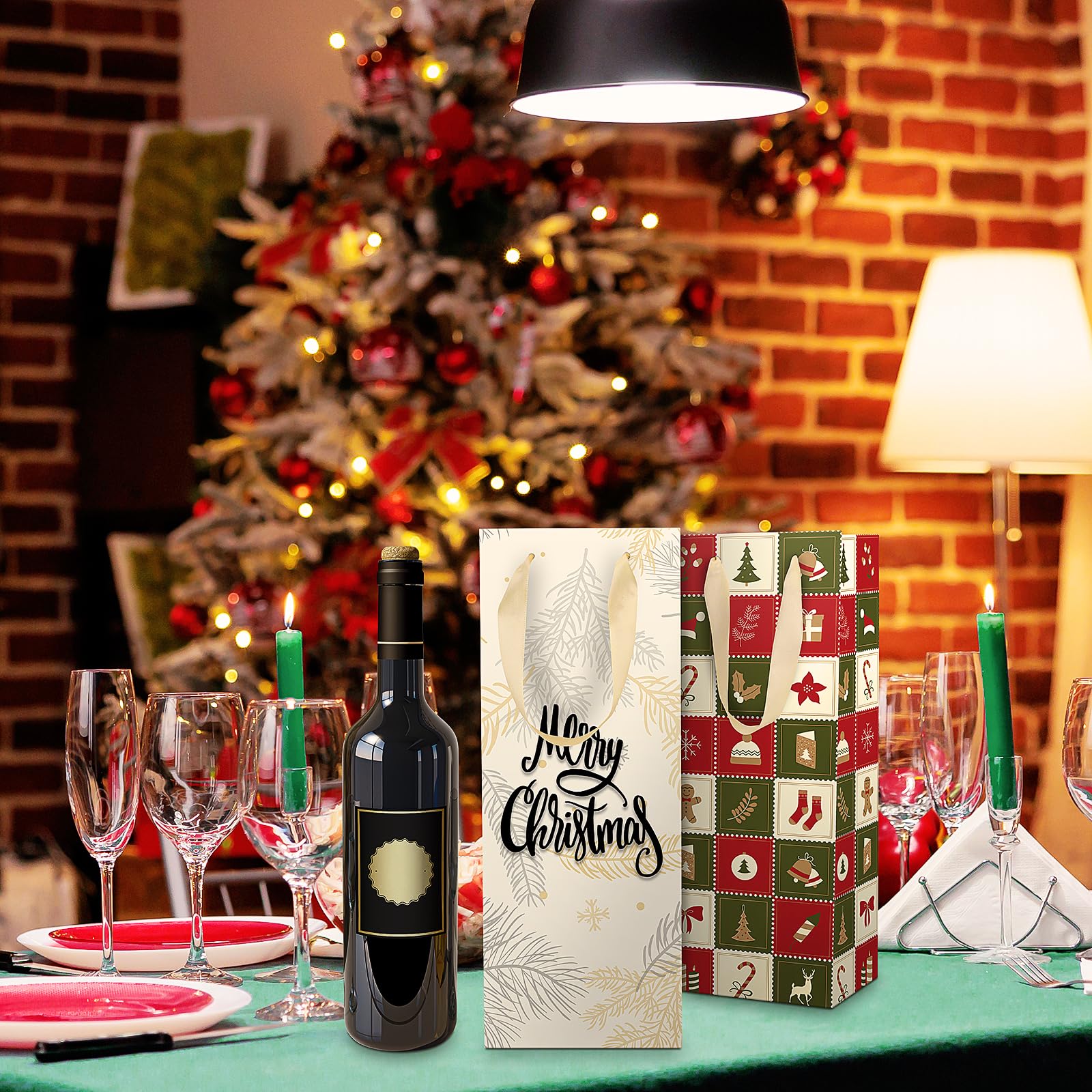 DeckTheHalls Christmas Wine Gift Bags - 16 Pack Reusable Holiday Bottle Wrap Bags with Ribbon Handles, Festive Designs for Christmas Parties, Engagements & Gifts | Perfect for Holiday Celebrations, Corporate Gifts & Wine Lovers