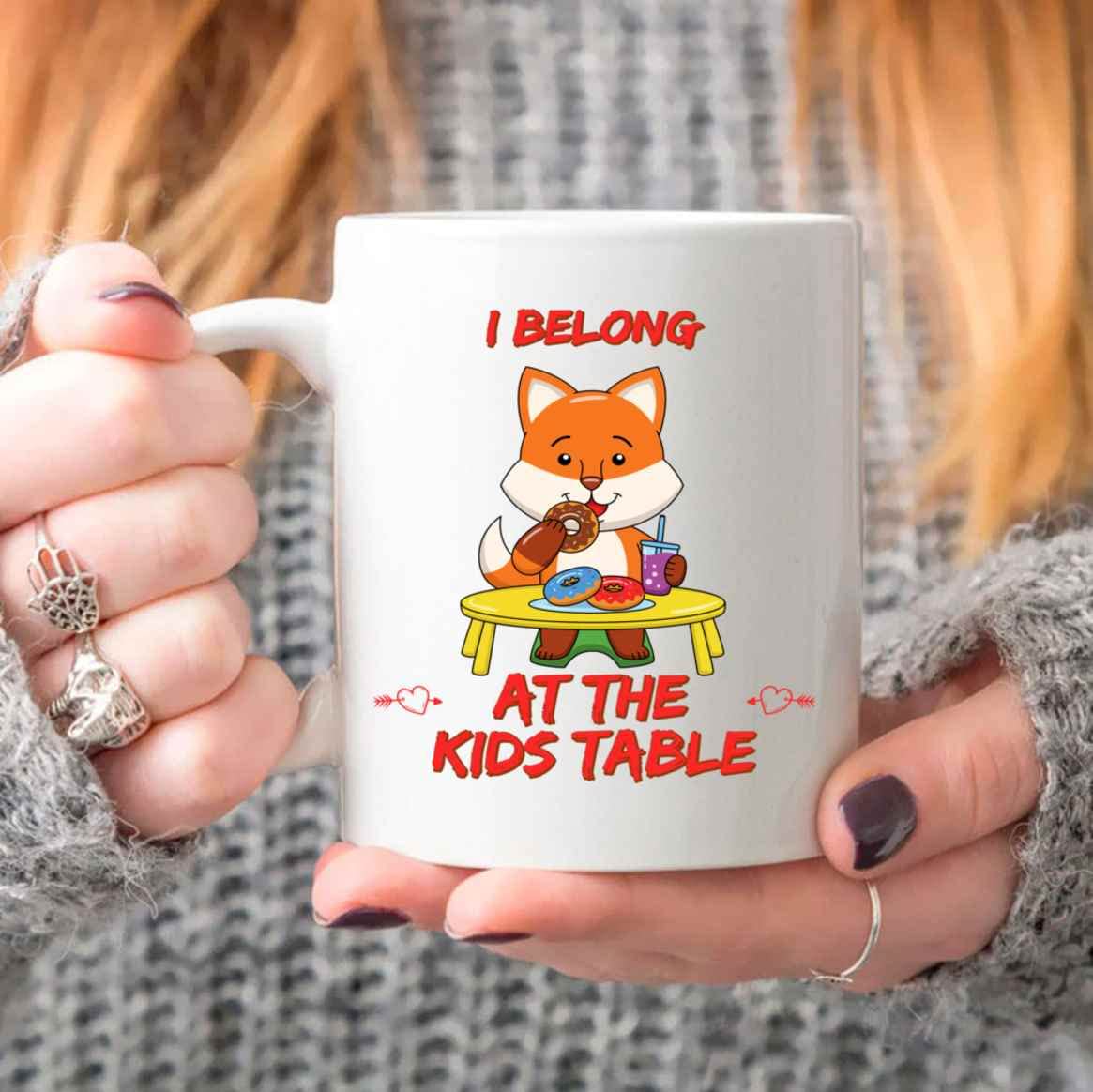 Funny Sarcastic Coffee Mug - Personalized 'I Belong At The Kids Table' Tea Cup for Adults | Perfect Gift for Office, Home & Parties | Humorous Gift for Friends & Family