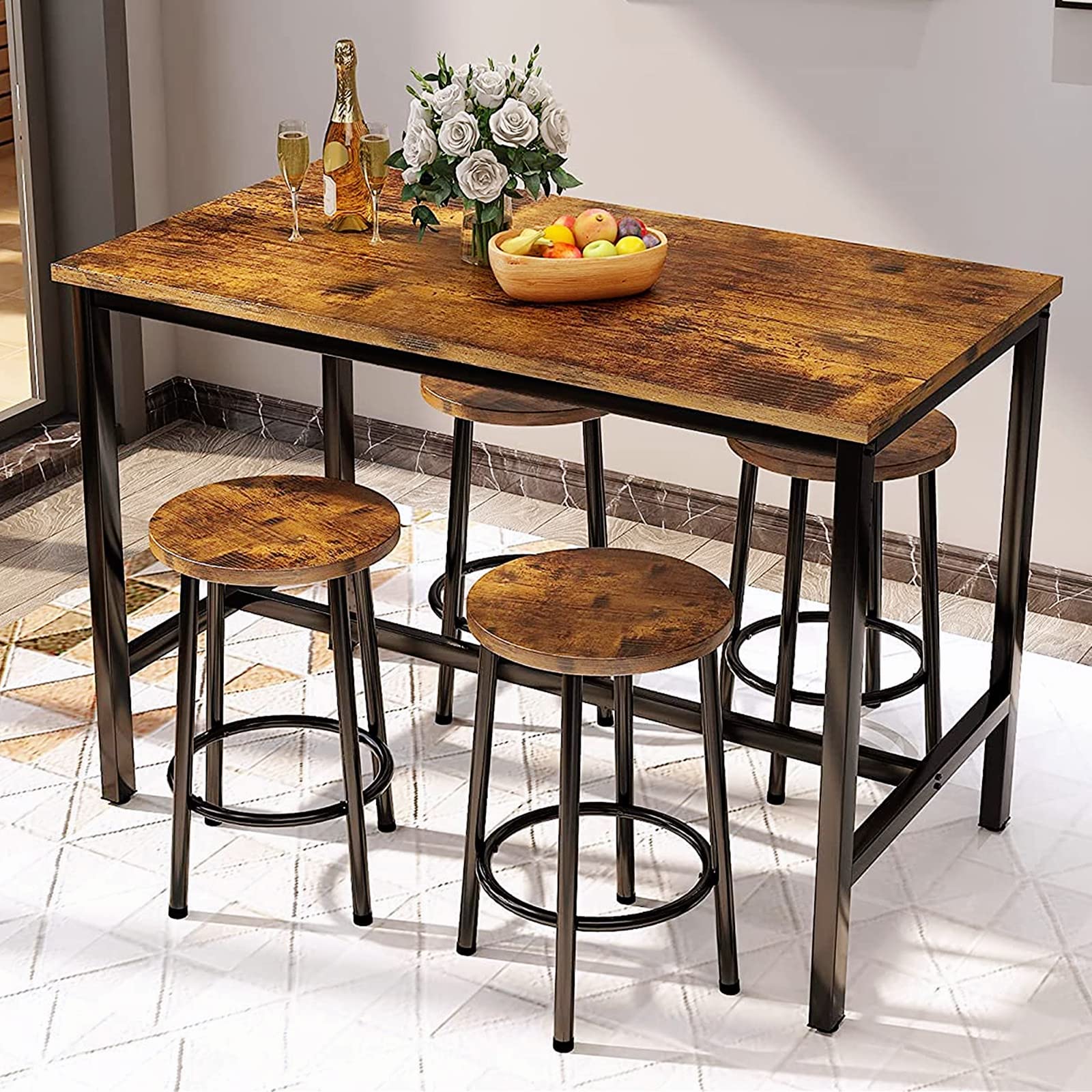 DKLGG 4-Piece Dining Table Set with Chairs - Modern Kitchen & Bar Table for Living Room, Apartment, Restaurant | Perfect for Small Spaces, Entertaining & Daily Meals
