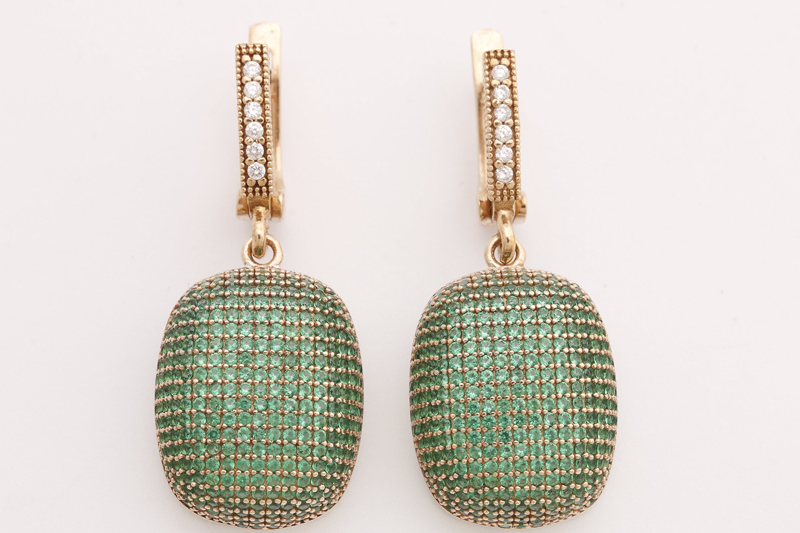 Exquisite Turkish Handmade 925 Sterling Silver Drop Earrings with Round Cut Emerald Zircon Stones | Elegant Dangle Jewelry for Women | Perfect for Weddings, Parties & Special Occasions