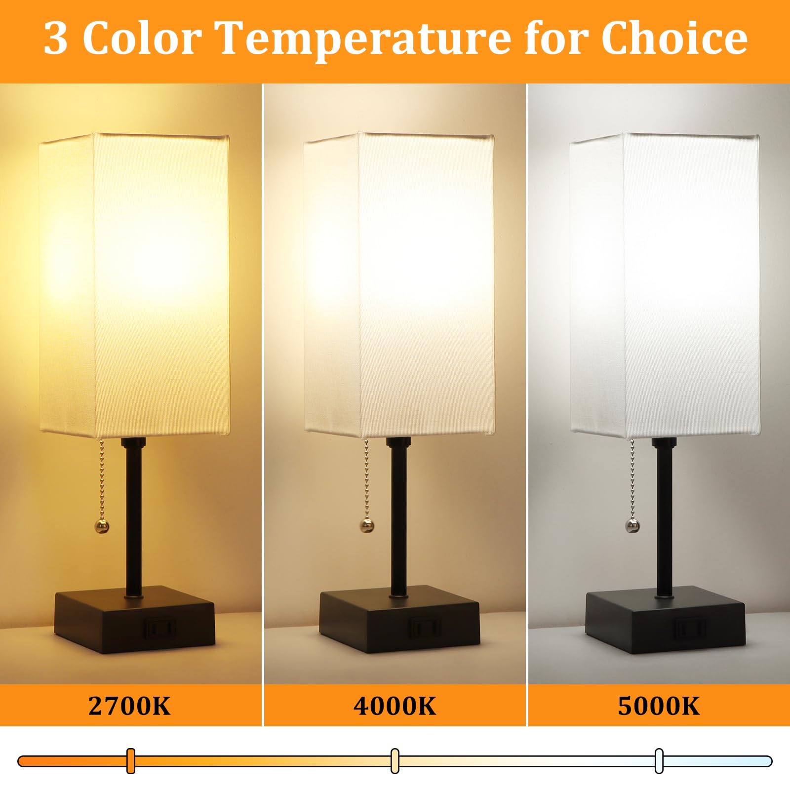 Dott Arts Modern Table Lamp Set of 2 with AC Outlets - Adjustable 2700K-5000K Night Light, Minimalist Bedside Lamps for Bedroom, Living Room, Office & Kids Room (Includes LED Bulbs) - Perfect for Reading, Working & Creating Cozy Atmosphere