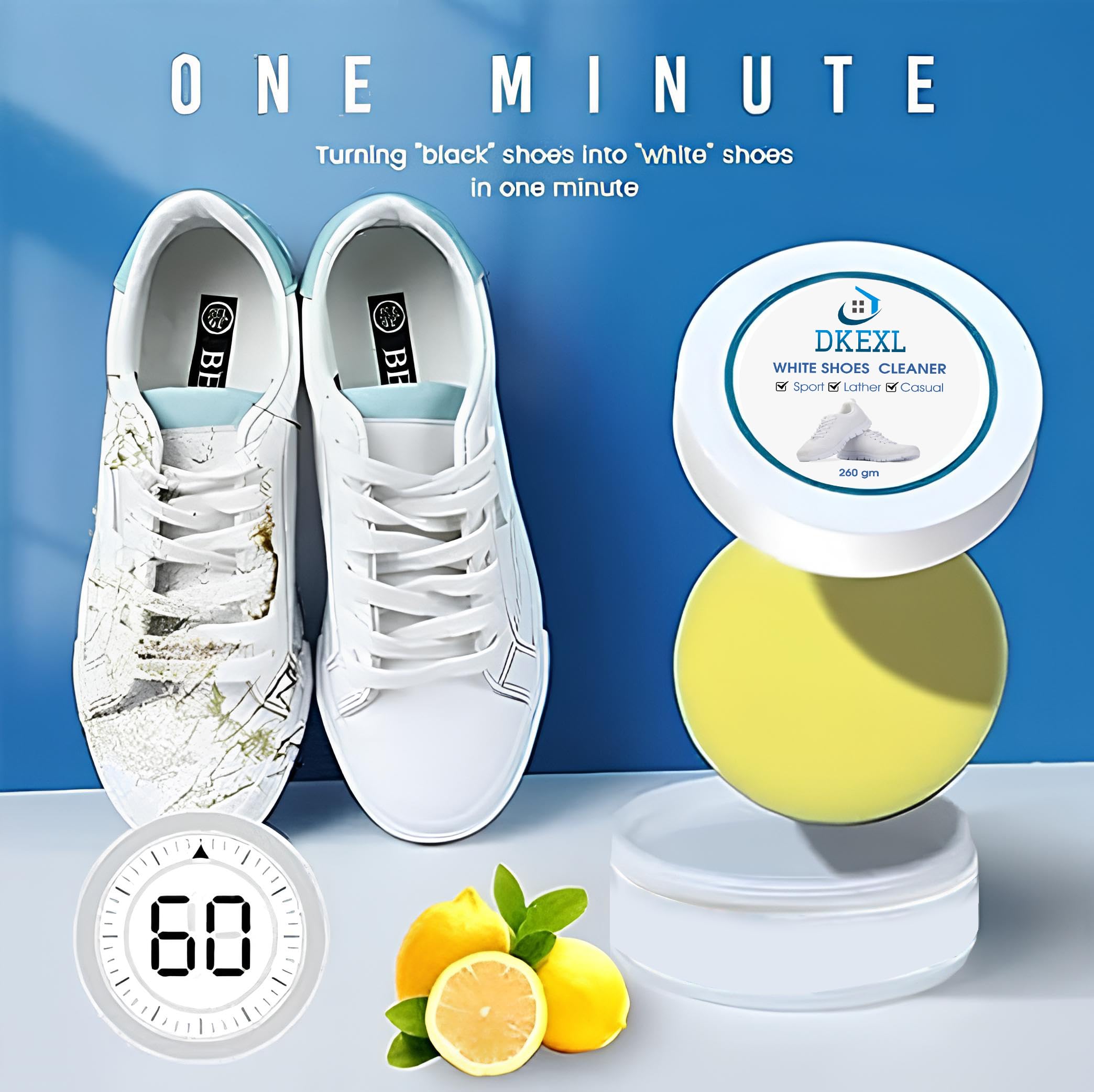 DKEXL White Shoe Cleaning Cream 260g - Professional Stain Remover for Leather Shoes, Boots & Sneakers | Restores Color & Polishes Smooth Leather | White Rubber Sole Cleaner | Perfect for Daily Shoe Care & Maintenance