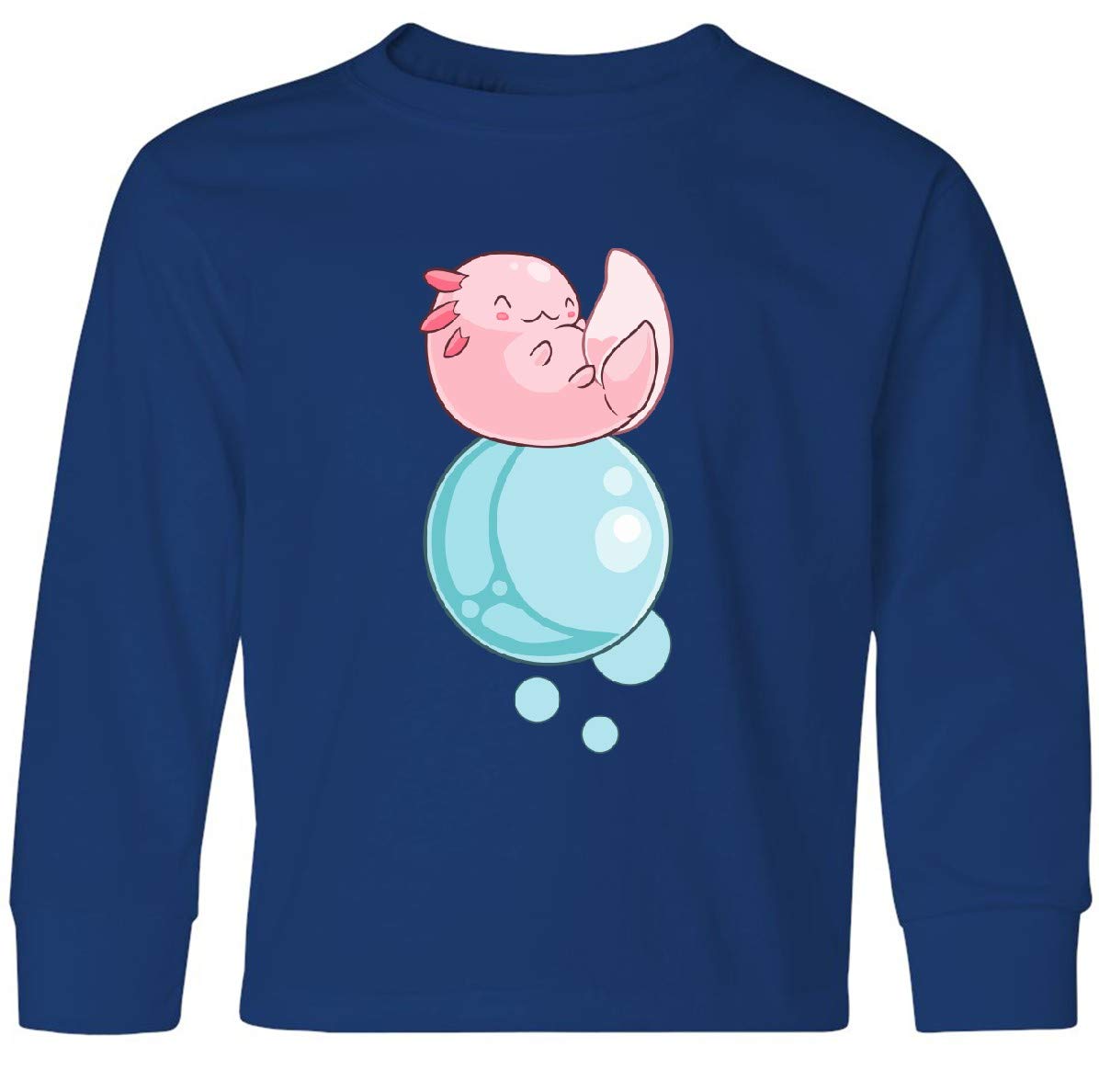 Inktastic Cute Axolotl Sitting on a Bubble Youth Long Sleeve T-Shirt - Soft Cotton Tee for Kids, Boys & Girls - Perfect for School, Playdates & Casual Wear