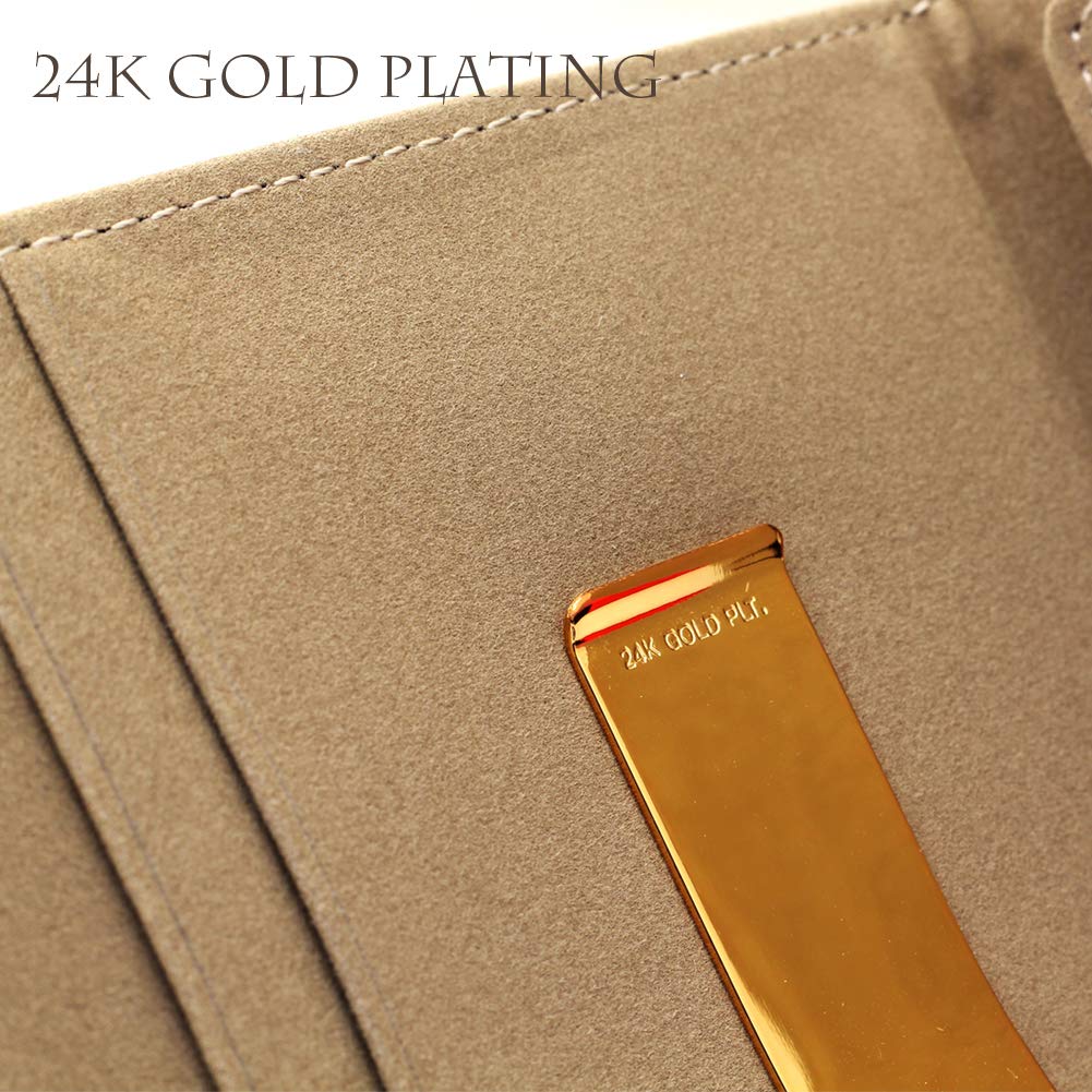 24K Gold Leather Money Clip Wallet - Slim Front Pocket Card Holder for Men | Groomsmen Gift, Business & Travel Use