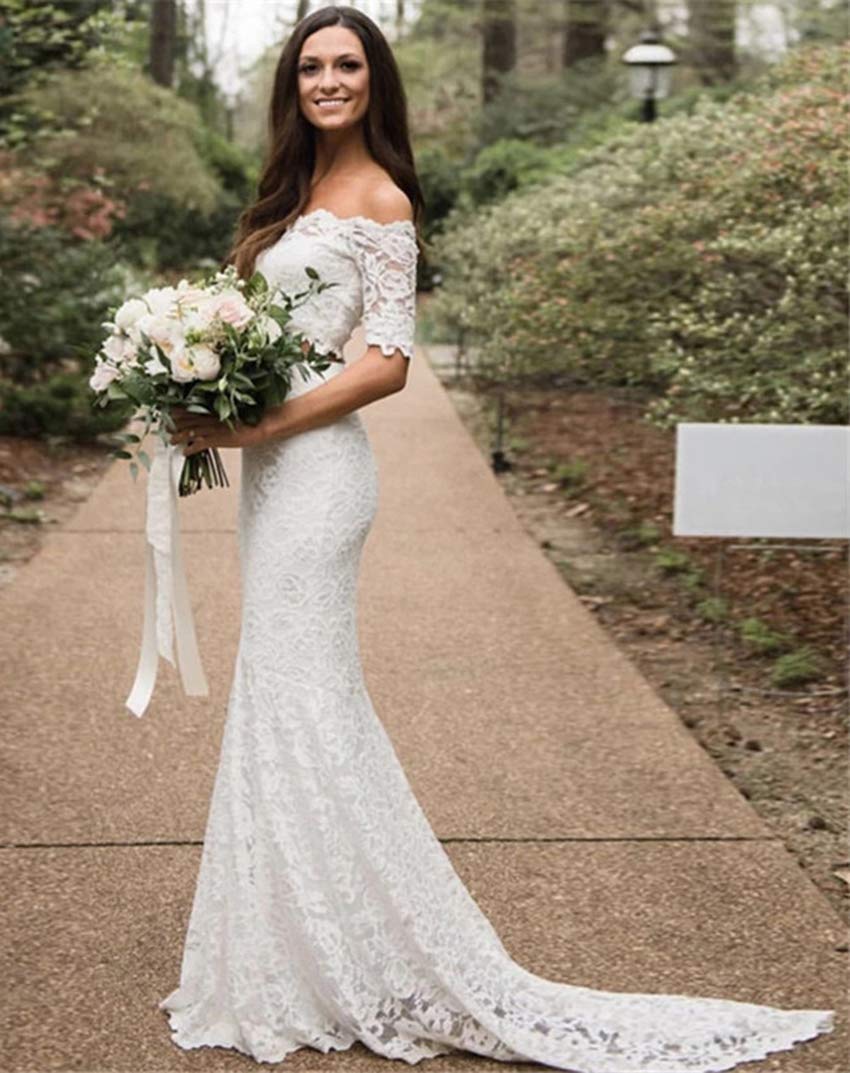Sukleet Women's Boho Lace Two-Piece Wedding Dress Beach Mermaid Bridal Gown with Sleeves | Elegant Bride Outfit for Beach Weddings, Destination Elopements & Romantic Photoshoots