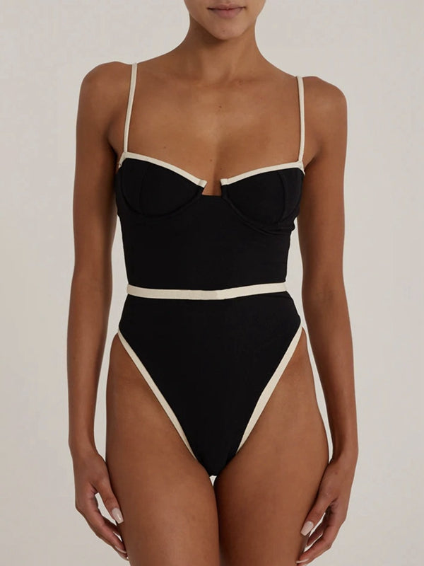 ZASUWA Women's Sexy Contrast Color One Piece Swimsuit - Perfect for Beach, Pool Party & Summer Vacation