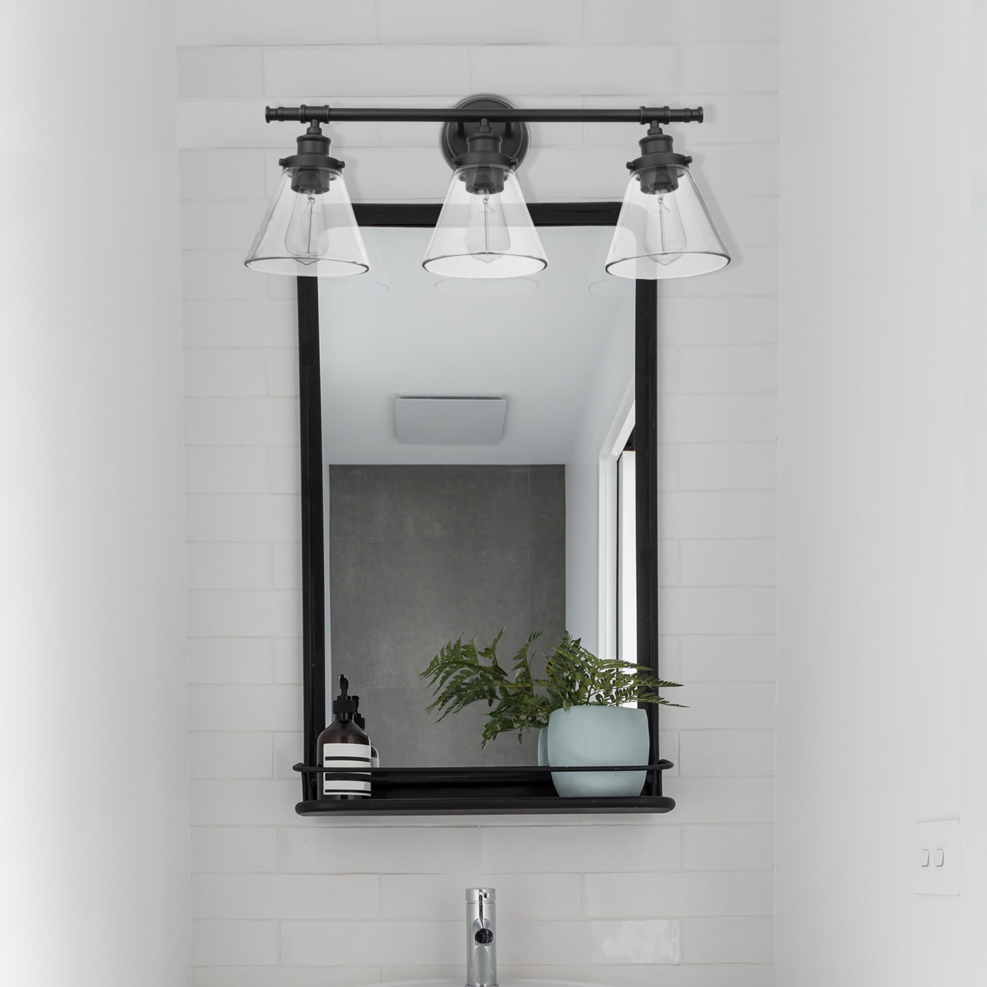 Globe Electric 50192 Parker 5-Piece Bathroom Set - Oil Rubbed Bronze Vanity Light with Clear Glass Shades, Towel Bar, Ring, Robe Hook & Toilet Paper Holder | Perfect for Modern Bathroom Decor & Spa-Like Atmosphere