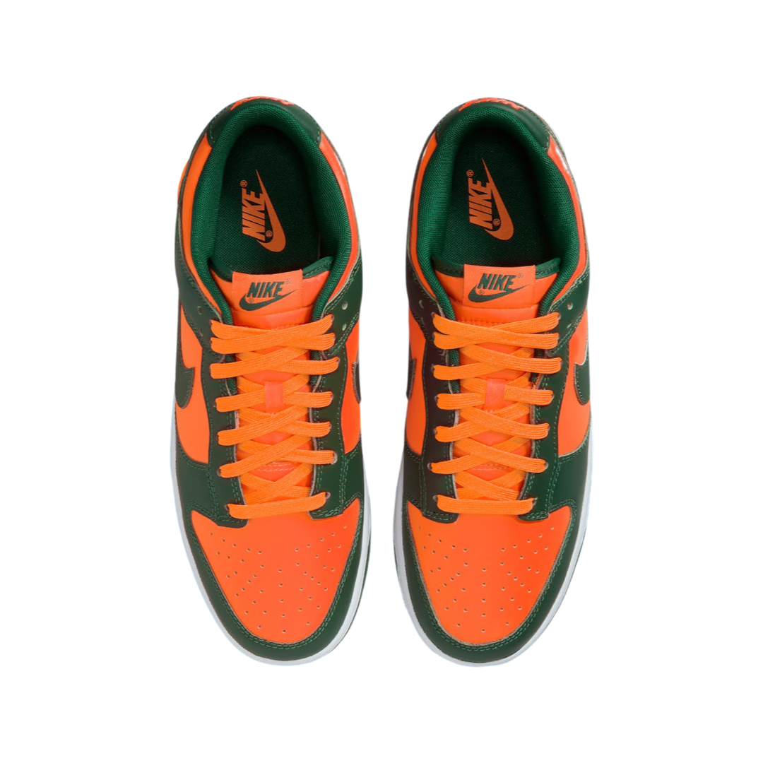 Nike Dunk Low Retro Miami Hurricanes Sneakers - Dark Green, Team Orange & White Colorway - Perfect for Basketball, Streetwear & Casual Outfits