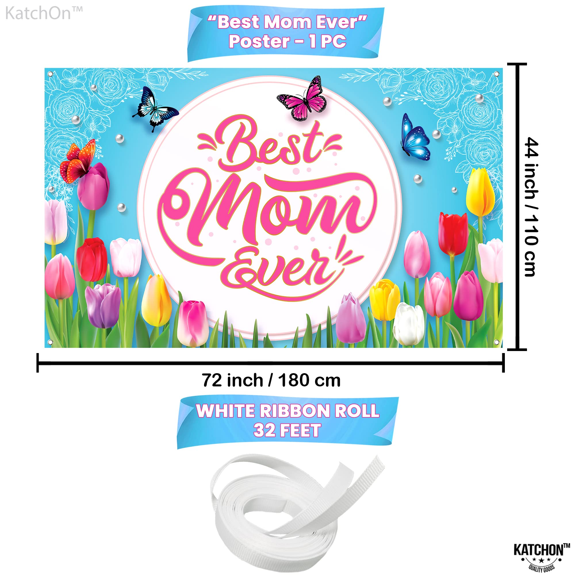 KatchOn Extra Large 72x44 Inch 'Best Mom Ever' Banner - Pink & Blue Happy Mother's Day Party Decorations | Mother's Day Backdrop for Home, Office & Outdoor Celebrations