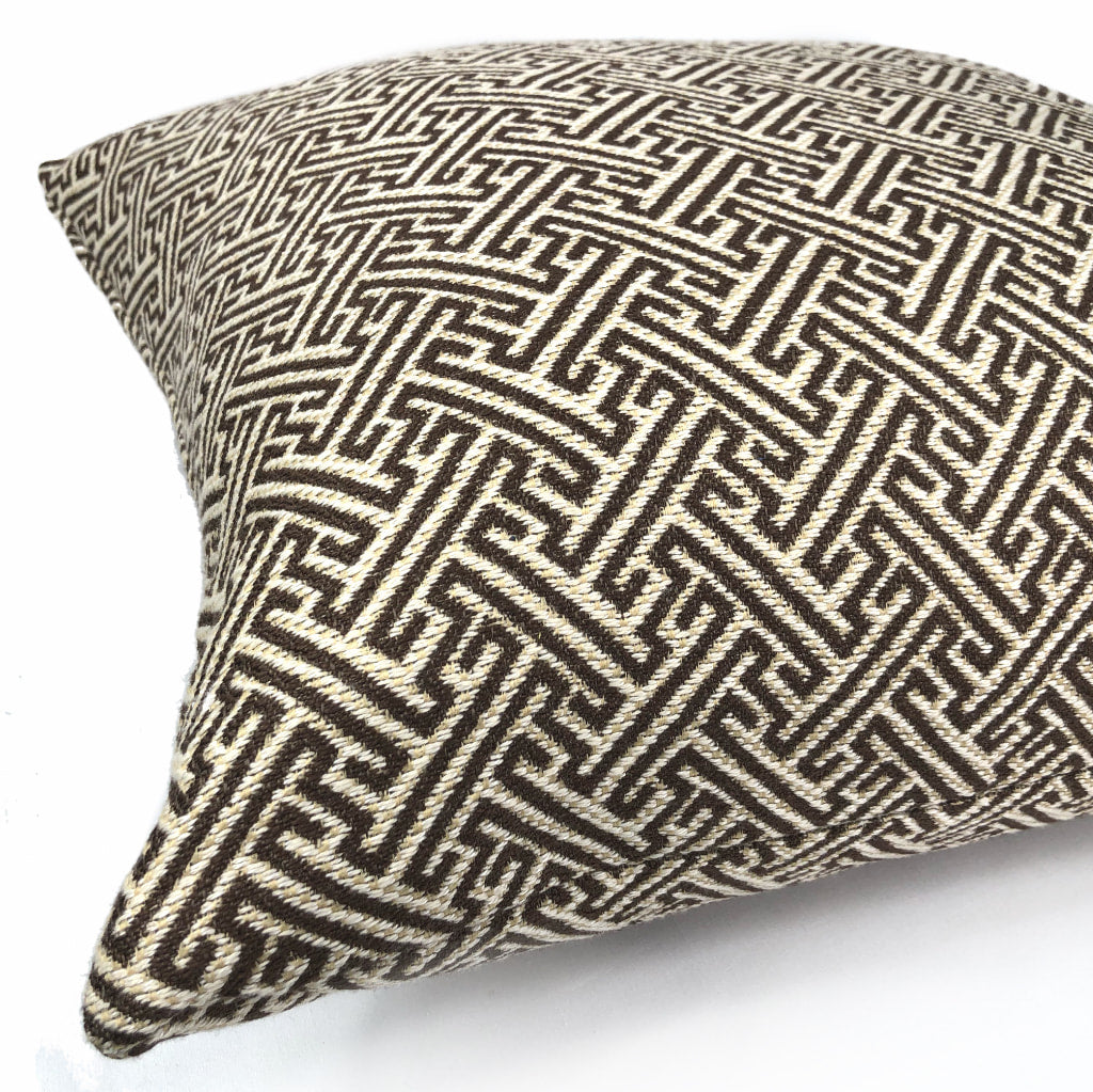 Greek Key Geometric Pillow Cover - Coffee Brown & Beige Throw Pillow Case | Home Decor for Sofa, Bed, Couch | Fabric by the Yard Available for DIY Projects