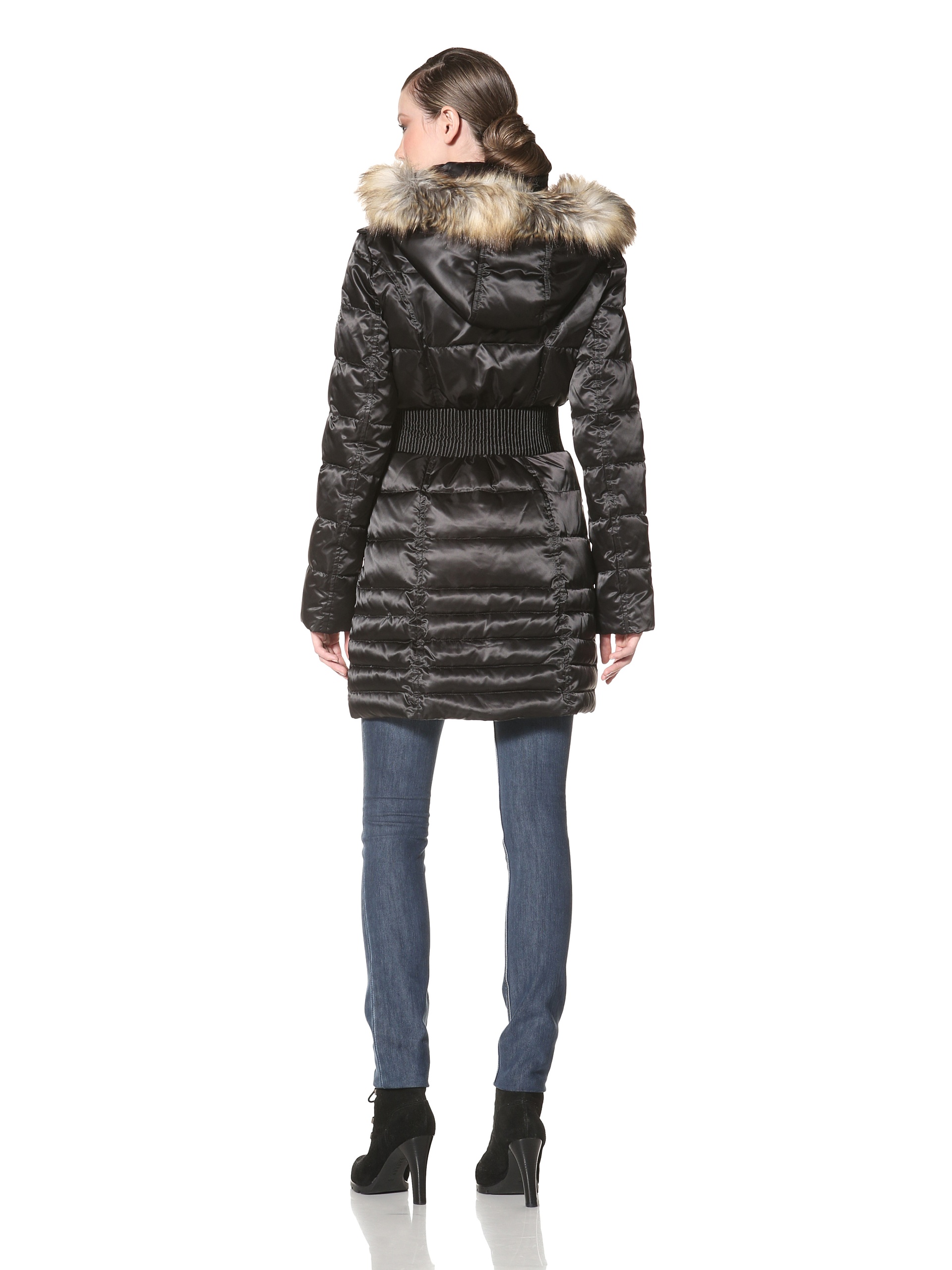 Shelli Segal Women's Quilted Smocking Waist Down Coat - Lightweight Winter Jacket for Women, Water-Resistant Puffer Coat with Hood - Perfect for Cold Weather, Outdoor Activities & Daily Commute