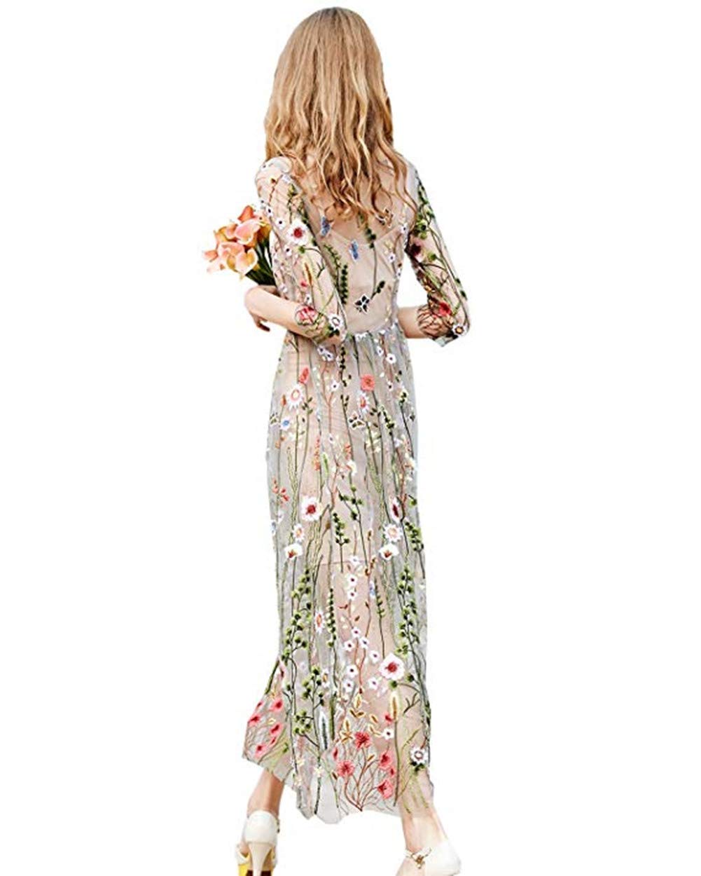 Elegant Floral Embroidery Prom Party Dress for Women - Long 3D Flower Evening Gown for Formal Events, Weddings & Special Occasions