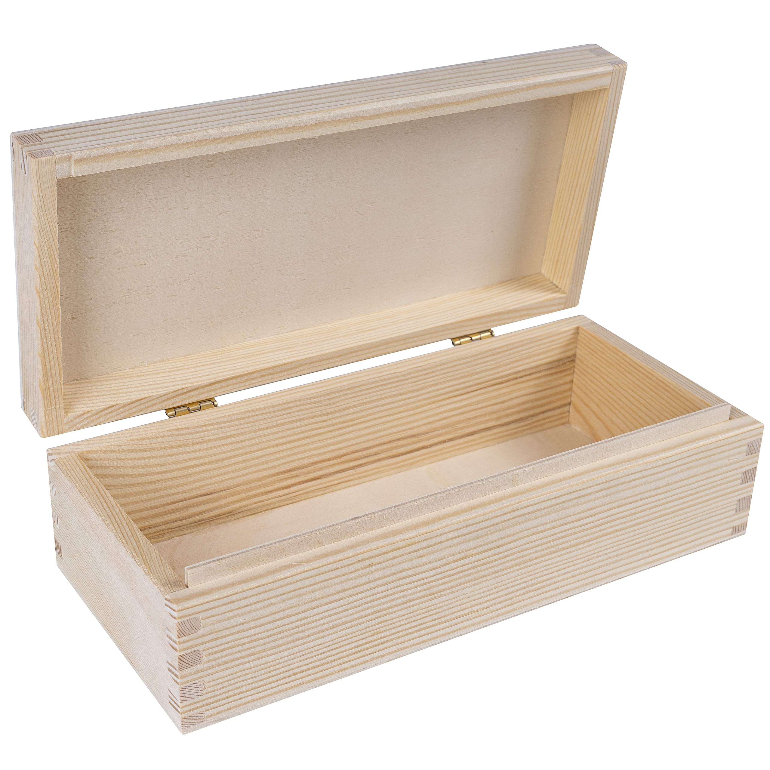 Unfinished Wooden Storage Box with Lid - 9.44 x 4.44 x 2.83 Inches Plain Rectangular Craft Box - Jewelry Organizer & Small Item Holder for Office, Bedroom, and Craft Room Storage Solutions