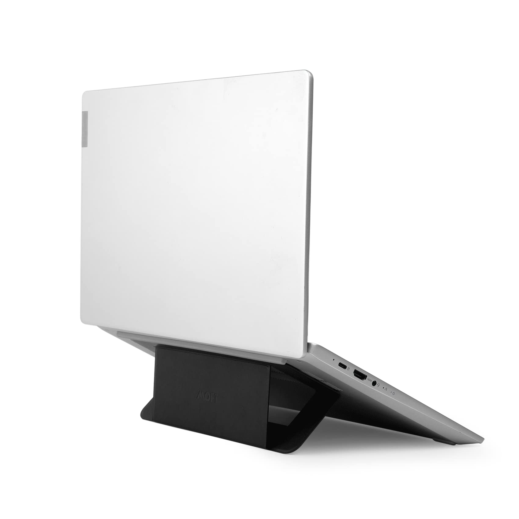 MOFT Foldable Laptop Stand for Desk - Portable Adhesive Laptop Riser with 2 Adjustable Angles & Airflow Cooling for 11-16 Inch Laptops (Jet Black) | Perfect for Home Office, Coffee Shops & Travel Use