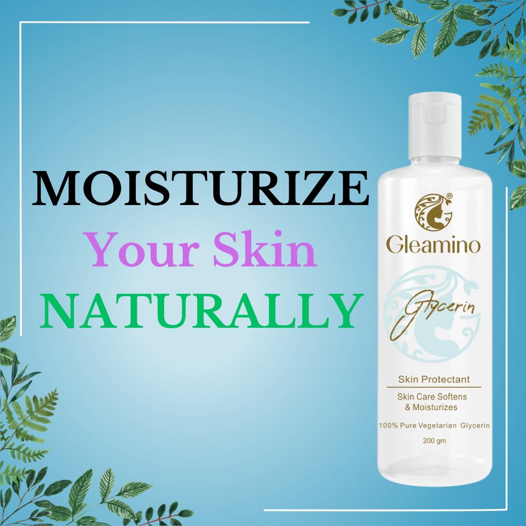 GLEAMINO 100% Pure Vegan Glycerin for Skin Care - Hypoallergenic Moisturizer & Hydration (200g) | Face, Body & Hair Hydration Solution
