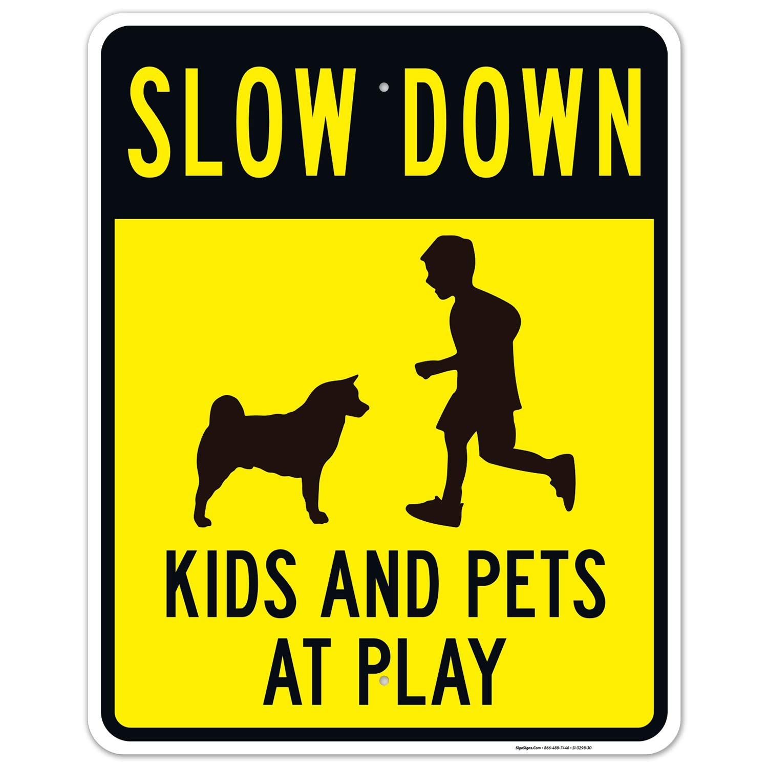 Slow Down Kids and Pets Playing Sign - 24x30 Inches Rust-Free Aluminum Traffic Sign - Fade Resistant for Indoor/Outdoor Use - Made in USA - Perfect for Neighborhood Safety & School Zones