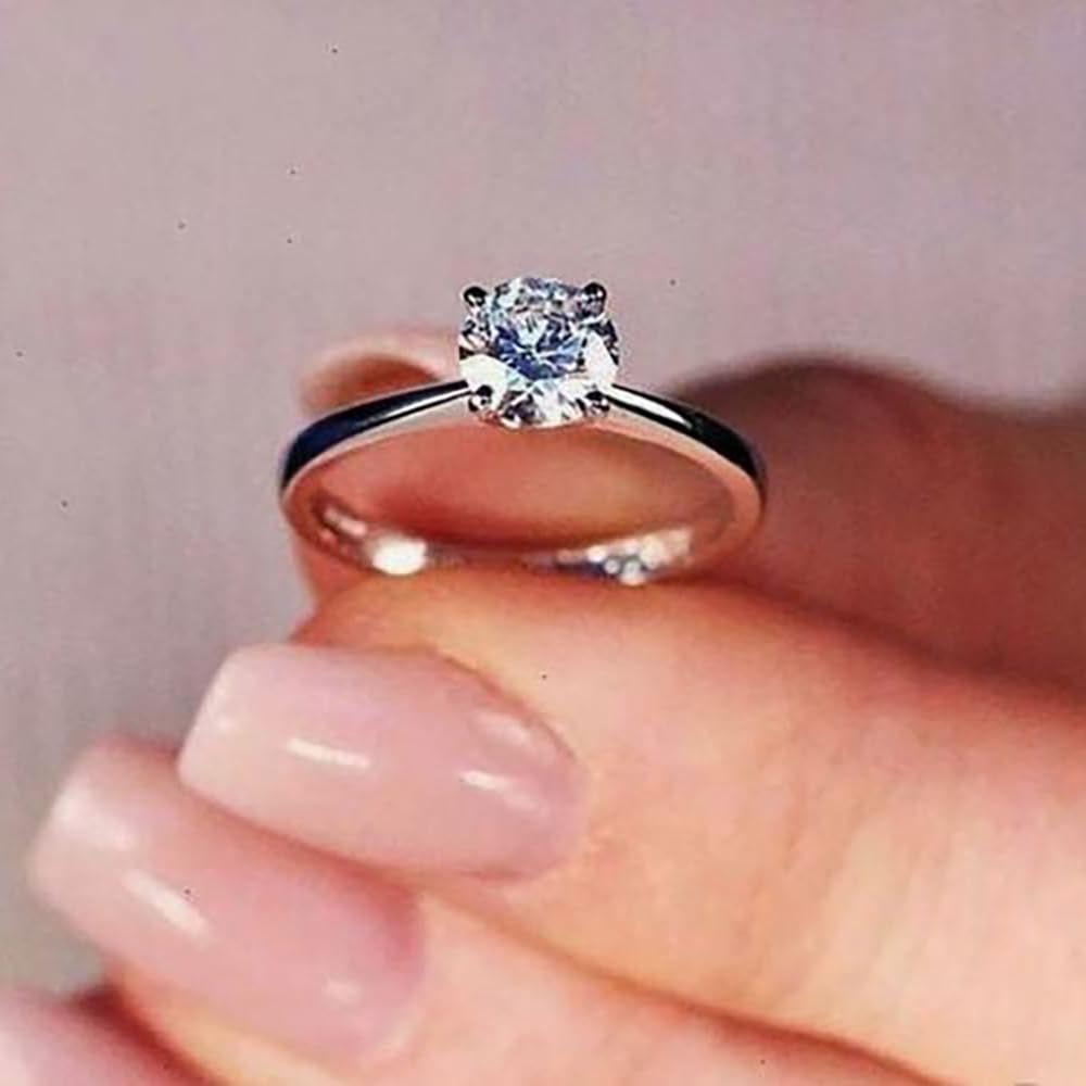 Ginger Lyne 3 Ct Moissanite Solitaire Engagement Ring for Women - White Gold over Sterling Silver, Diamond Alternative Wedding Band, Promise or Bridal Ring - Perfect for Proposals, Anniversaries & Special Occasions