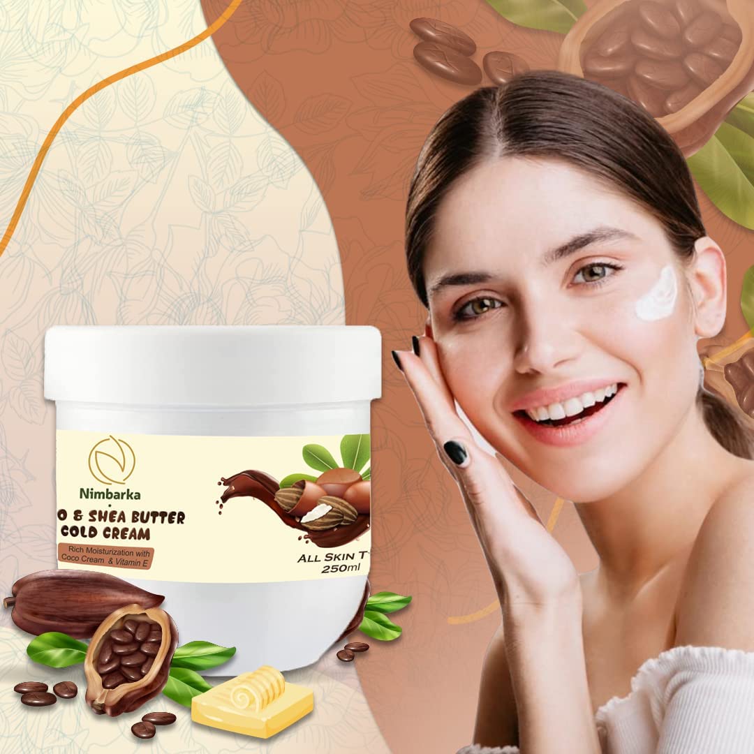 Nimbarka Coco & Shea Butter Cold Cream Face Moisturizer - Deep Hydration with Coconut Oil & Vitamin E (250ml) - Perfect for Dry Skin Care & Nighttime Routine