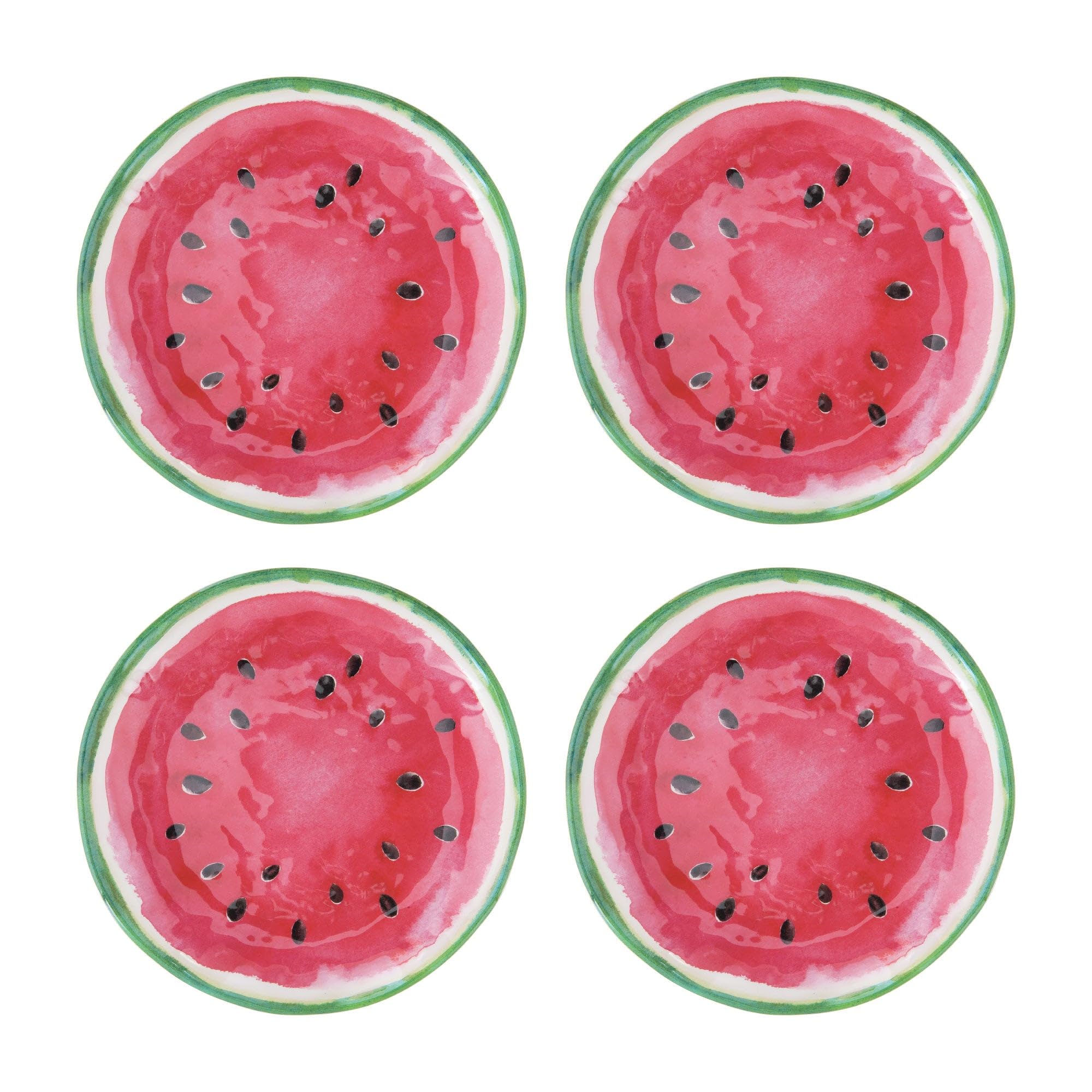 UPware Watermelon Melamine Round Dessert Plates 6 Inch - Set of 4 Small Serving Plates for Appetizers, Snacks & Side Dishes - Durable & Lightweight Red Melamine Plates Perfect for Picnics, BBQs, Parties & Outdoor Dining