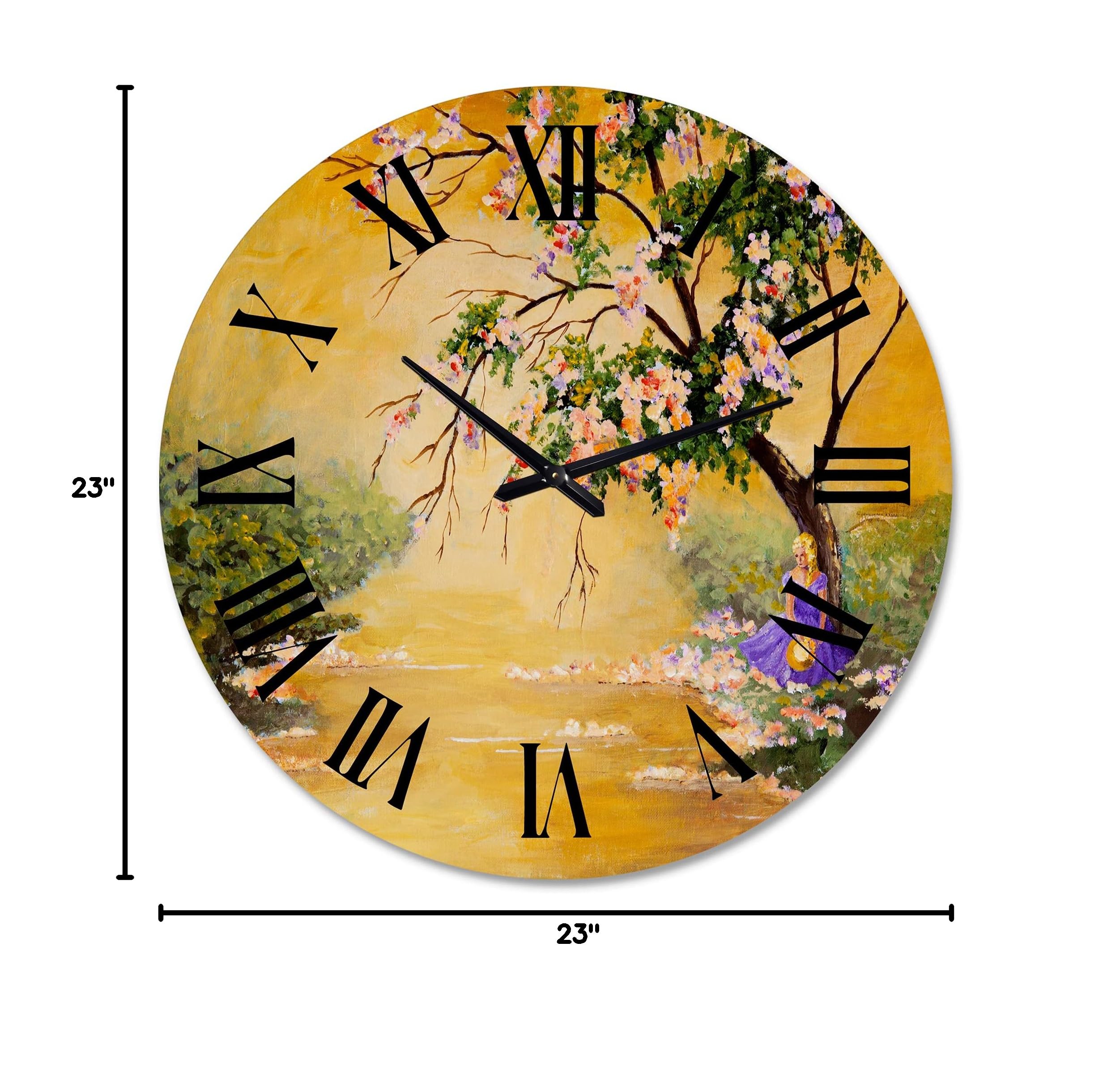 Large Floral Wall Clock - 'The Flowering Tree' Traditional Decorative Clock for Living Room, Bedroom & Office | Perfect Home Decor & Gift Idea
