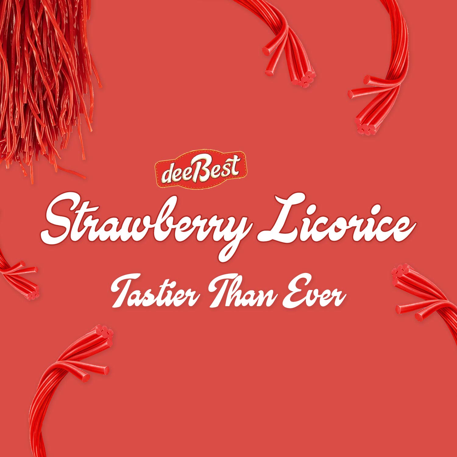 Dee Best Strawberry Flavored Red String Licorice Candy - Extra Long, Soft & Chewy Shoestring Licorice Laces (2-Pack, 32 Oz Each) - Perfect for Movie Nights, Party Favors & Sweet Snacks