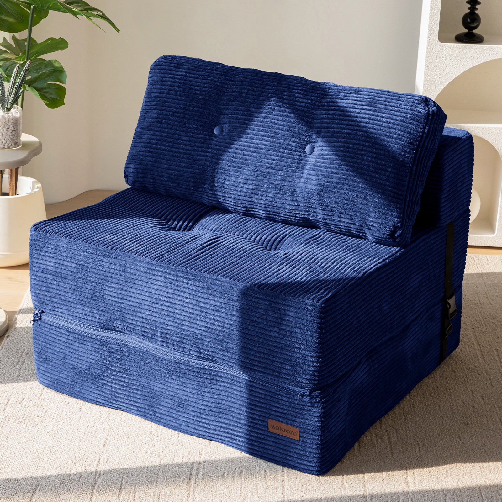 MAXYOYO Folding Sofa Bed - Convertible Sleeper Sofa with High Density Support Foam for Living Room & Bedroom - Navy Blue - Perfect for Small Spaces, Guest Rooms & Apartments