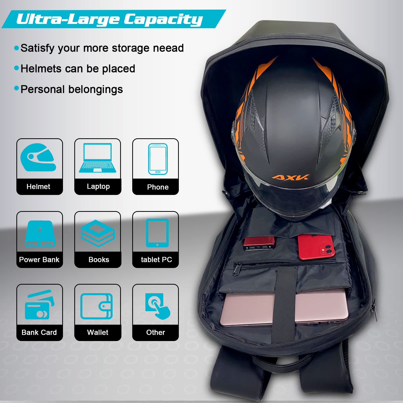 Motorcycle Backpack with LED Display - 3D Waterproof Hard Shell Laptop Travel Bag, Programmable Storage Daypack & Helmet Bag for Riding (Fits 17 Inch Laptops) - Perfect for Commuting, Adventure Travel & Motorcycle Enthusiasts