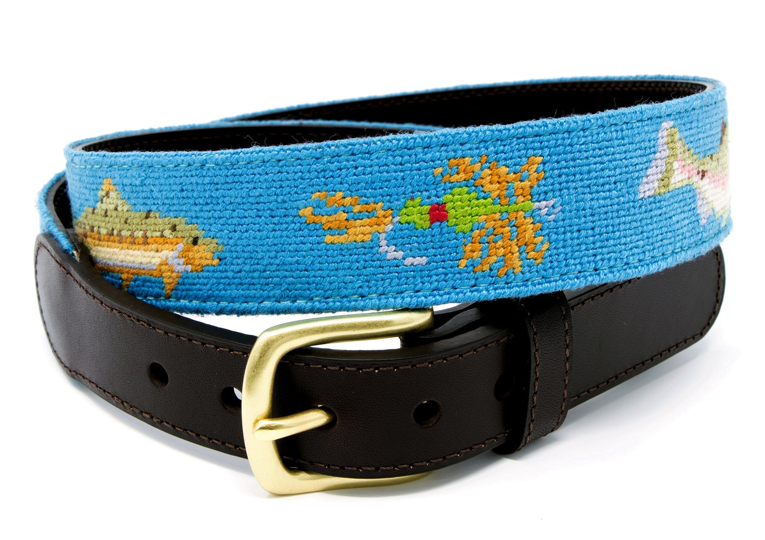 Premium Full Grain Leather Needlepoint Belts for Men - Handmade with Cotton Thread & Solid Brass Buckle - Perfect for Business, Casual & Formal Occasions