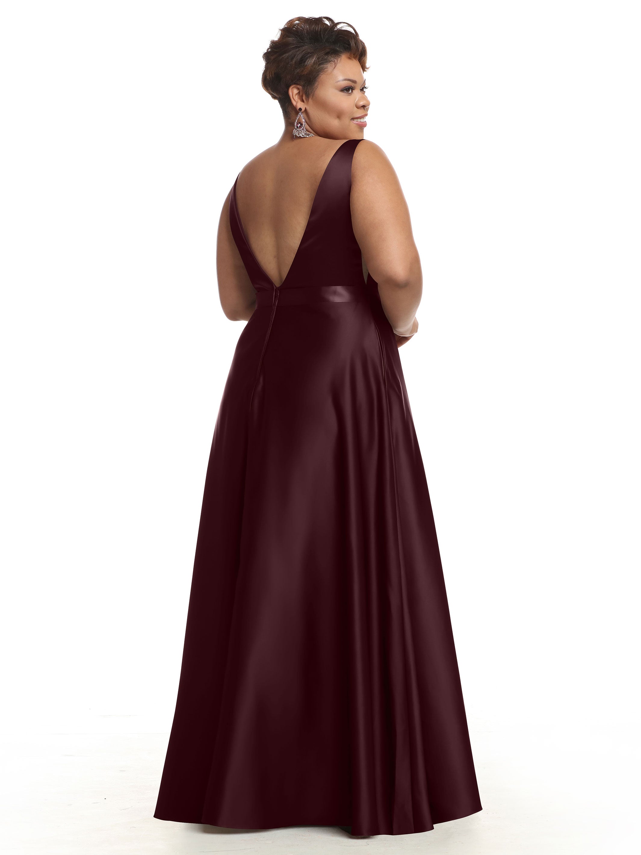 Elegant 80118 Satin A-Line Bridesmaid Dress with V-Neckline & Sash - Perfect for Weddings, Formal Events & Special Occasions