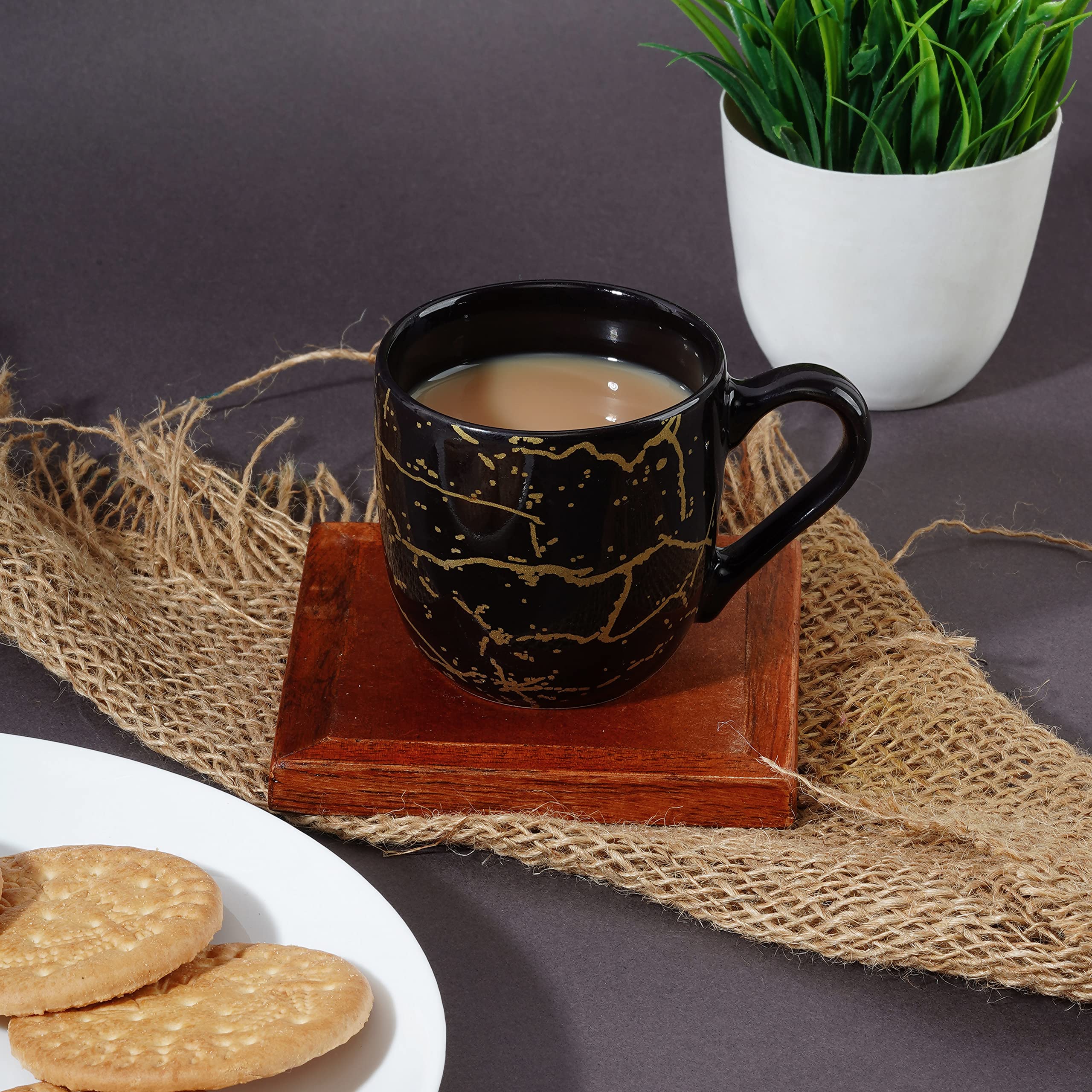 Stylish DATA Black Ceramic Mug with Metallic Design - 6-Pack Coffee & Tea Cups Set for Home, Office, or Gift - Durable 311 Series Mugs for Hot Beverages
