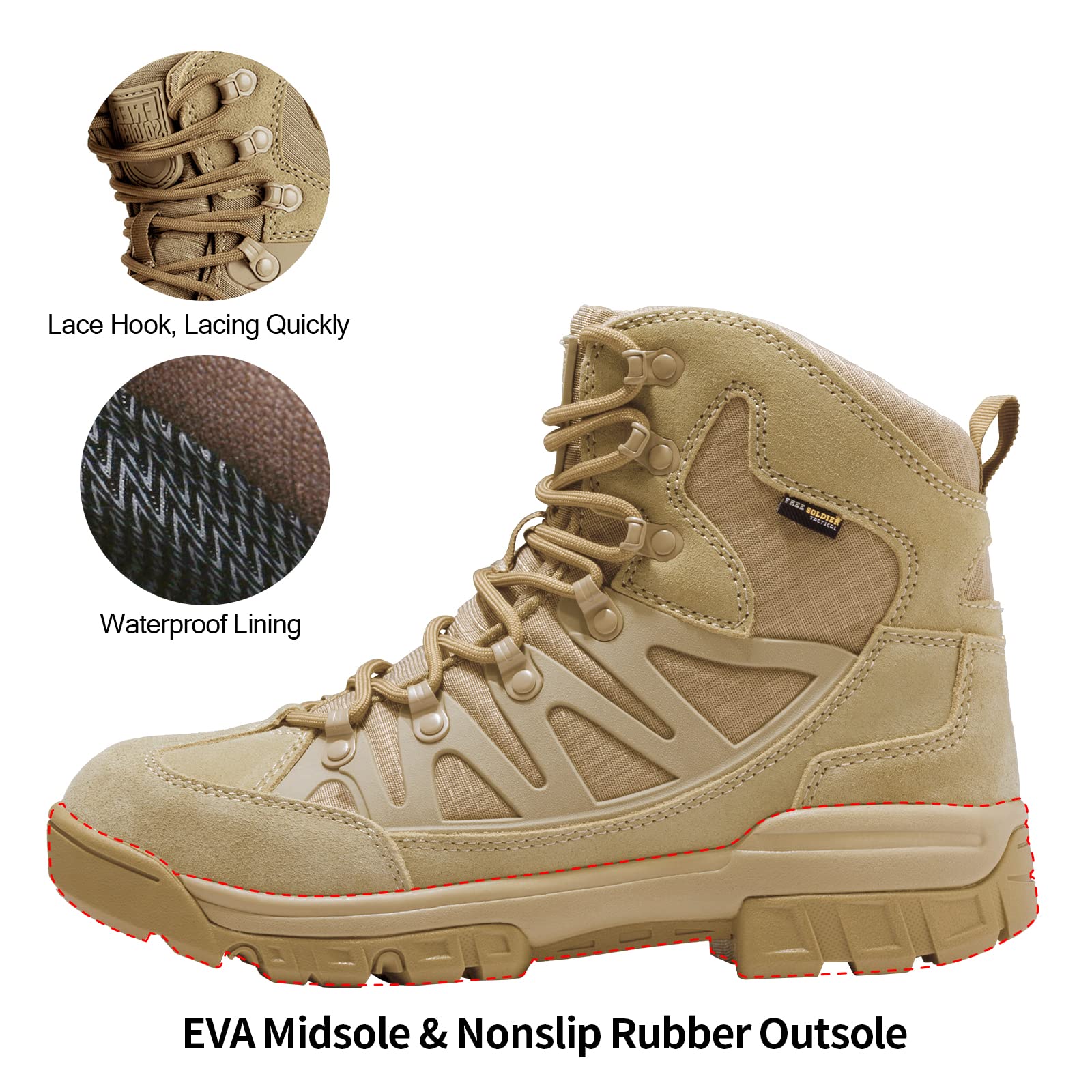 FREE SOLDIER Men's Tactical Waterproof Lightweight Hiking Boots - Military Combat & Work Boots for Outdoor Adventures, Hunting & Heavy Duty Jobs