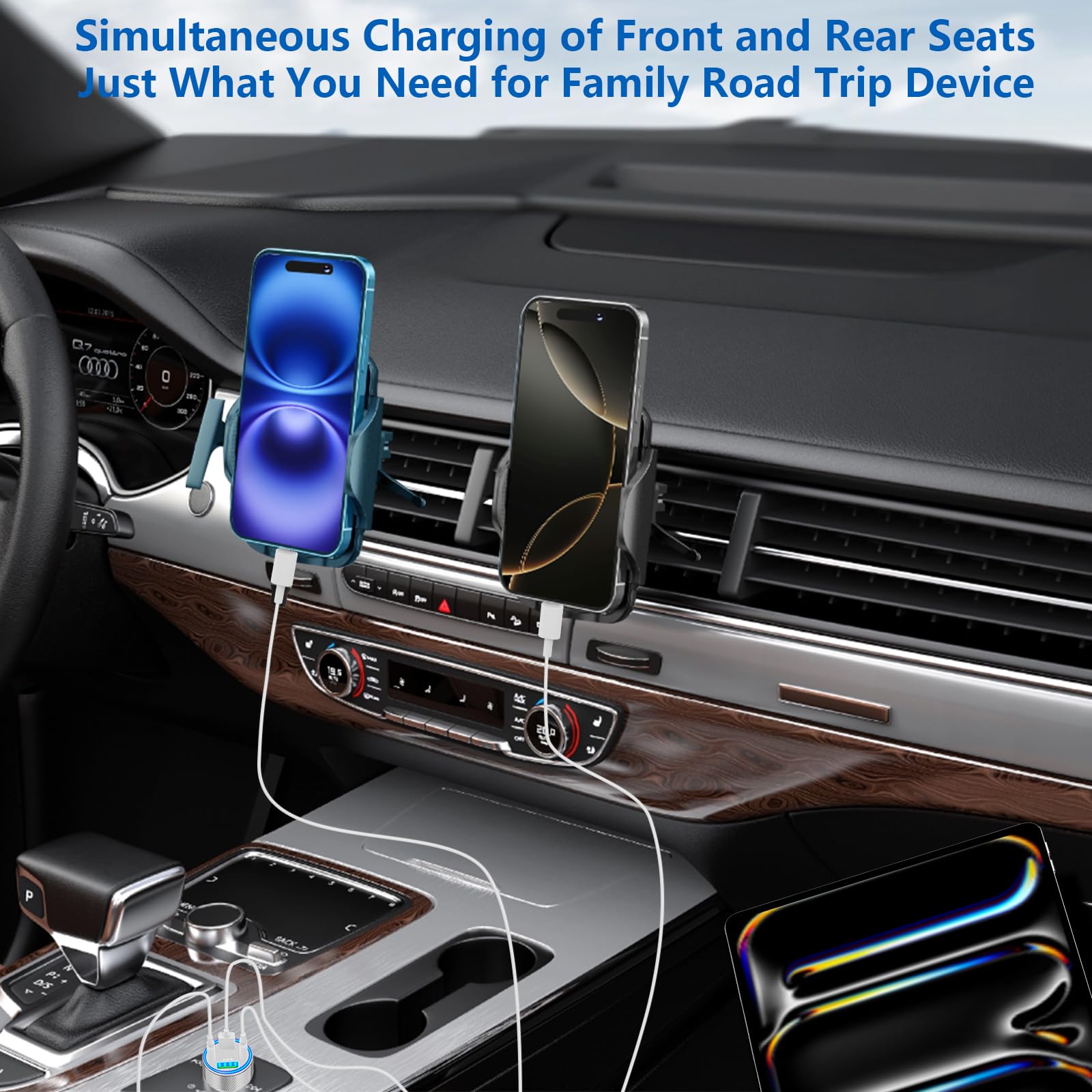 90W Fast Car Charger with 4 Ports - Dual USB-C & USB-A PD/QC 3.0 Car Power Adapter - Compatible with iPhone 16/15/14/13/12/11 Pro Max, Galaxy S24/S23, Pixel - Perfect for Road Trips & Multi-Device Charging