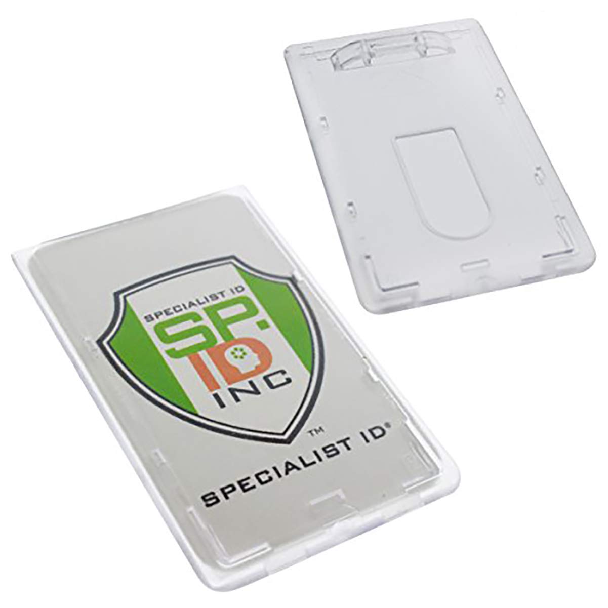 50 Pack Heavy Duty Frosted Polycarbonate Badge Holders - Slim Rigid Top Load Card Case with Thumb Slide (Holds 1 Card) - UV Protection for ID Cards, Employee Badges & Security Passes - Perfect for Offices, Schools, Hospitals & Events