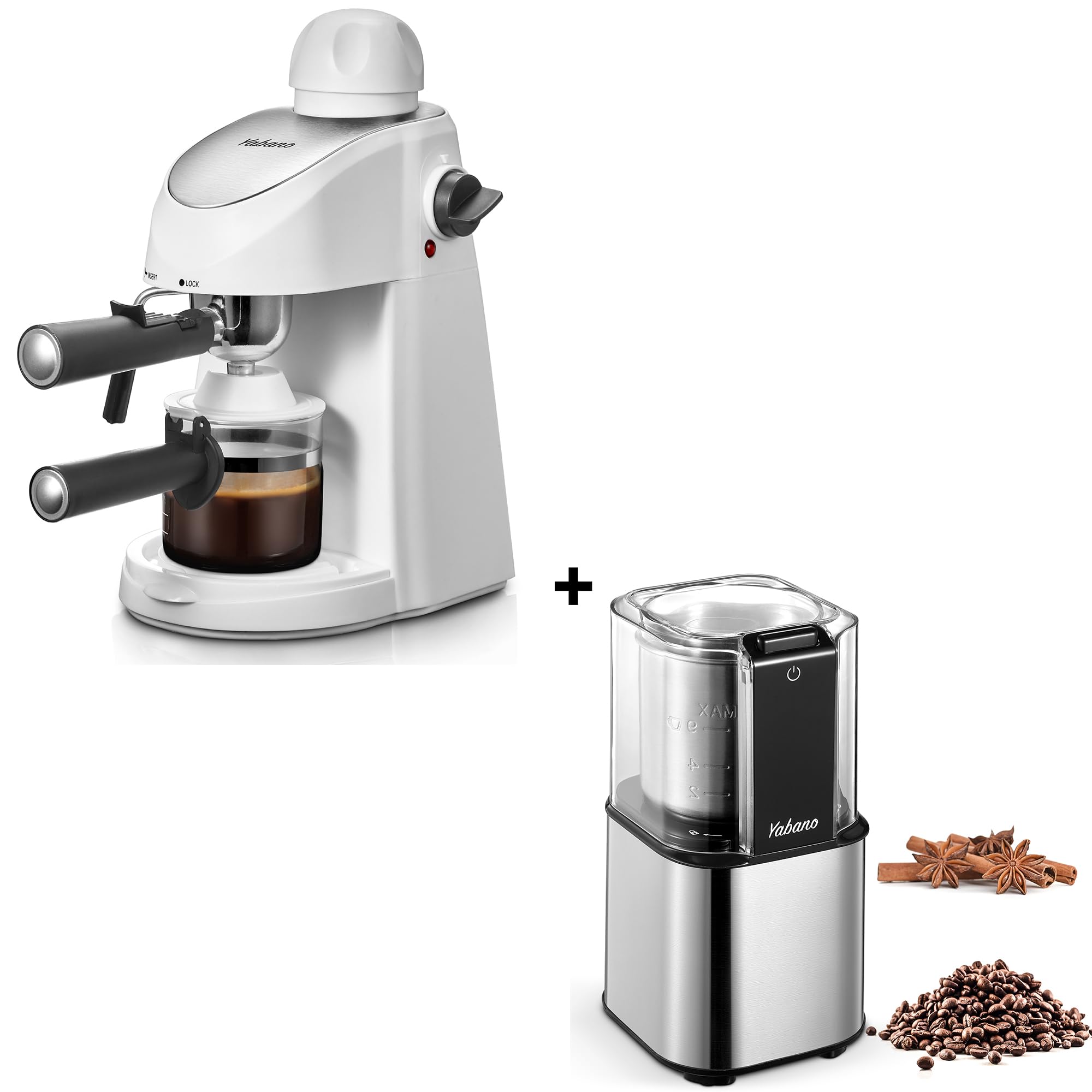 Yabano 3.5Bar Espresso Machine with Built-in Coffee Grinder - Compact Home Coffee Maker for Latte, Cappuccino & Americano - Perfect for Small Kitchens, Offices & Dorm Rooms