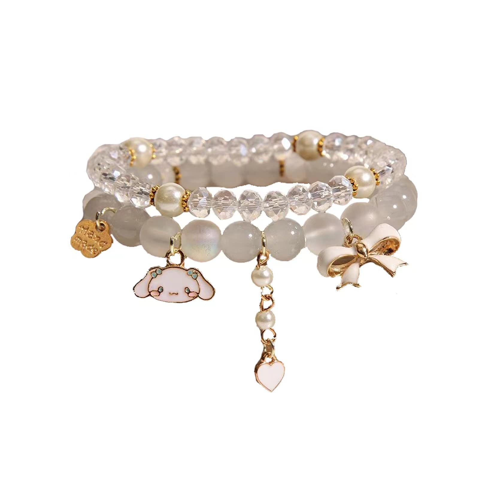 NIQIPOK Cute Kawaii Crystal Bead Bracelet for Women - Cartoon Anime Elastic Beaded Friendship Bracelet Set, Best Matching Relationship Gift for Girls (Perfect for Daily Wear, Parties & Gifts)