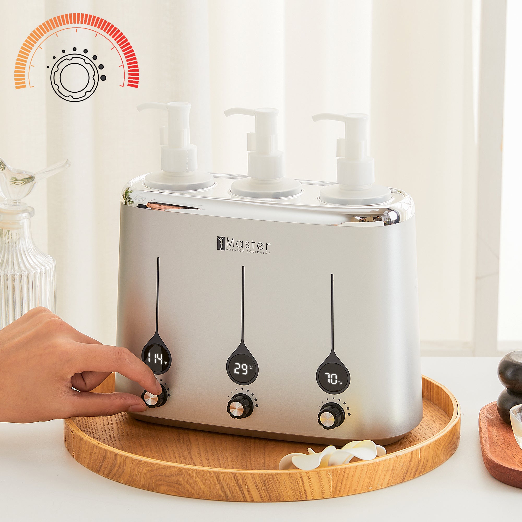 Master Three Bottle Massage Oil Warmer - Heated Lotion Dispenser for Body Cream & Massage Therapy - Fast Heating Personal Care Device - Perfect for Spa, Salon & Home Relaxation