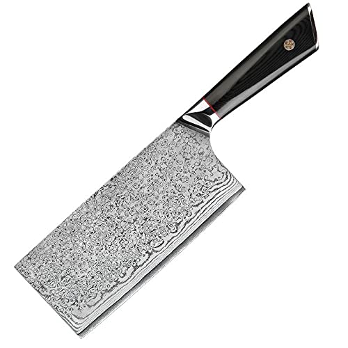 7'' High Carbon VG10 Damascus Steel Meat Cleaver Knife - Professional Chef & Butcher Kitchen Knife for Sharp Slicing & Chopping - Perfect for Home Cooking, BBQ, and Meat Preparation