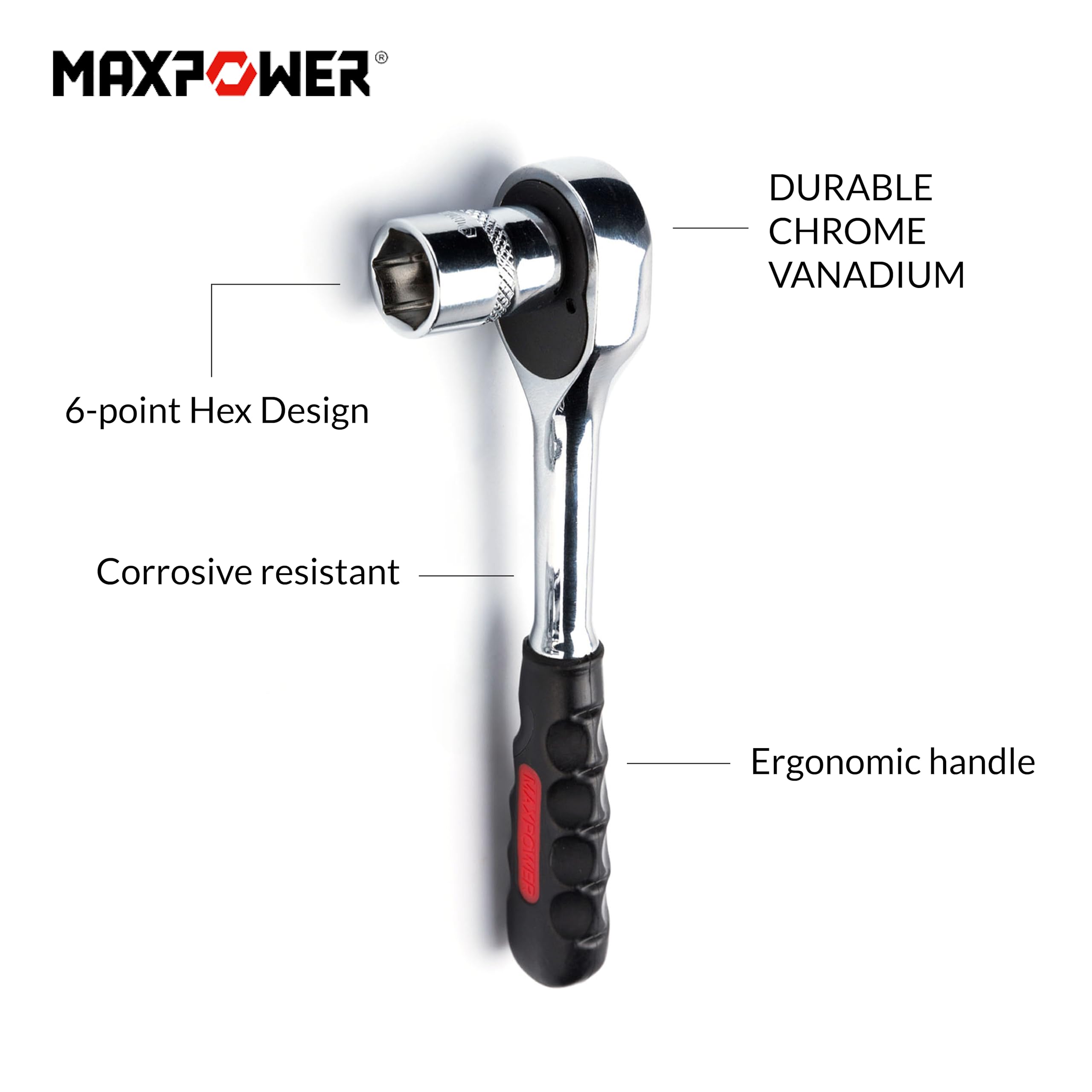 MAXPOWER 11-Piece 1/4-inch Ratcheting Socket Wrench Metric Set (5mm-14mm) - Quick Release Reversible Ratchet Handle with Hanging Rack - Perfect for Automotive Repair, DIY Projects & Home Maintenance