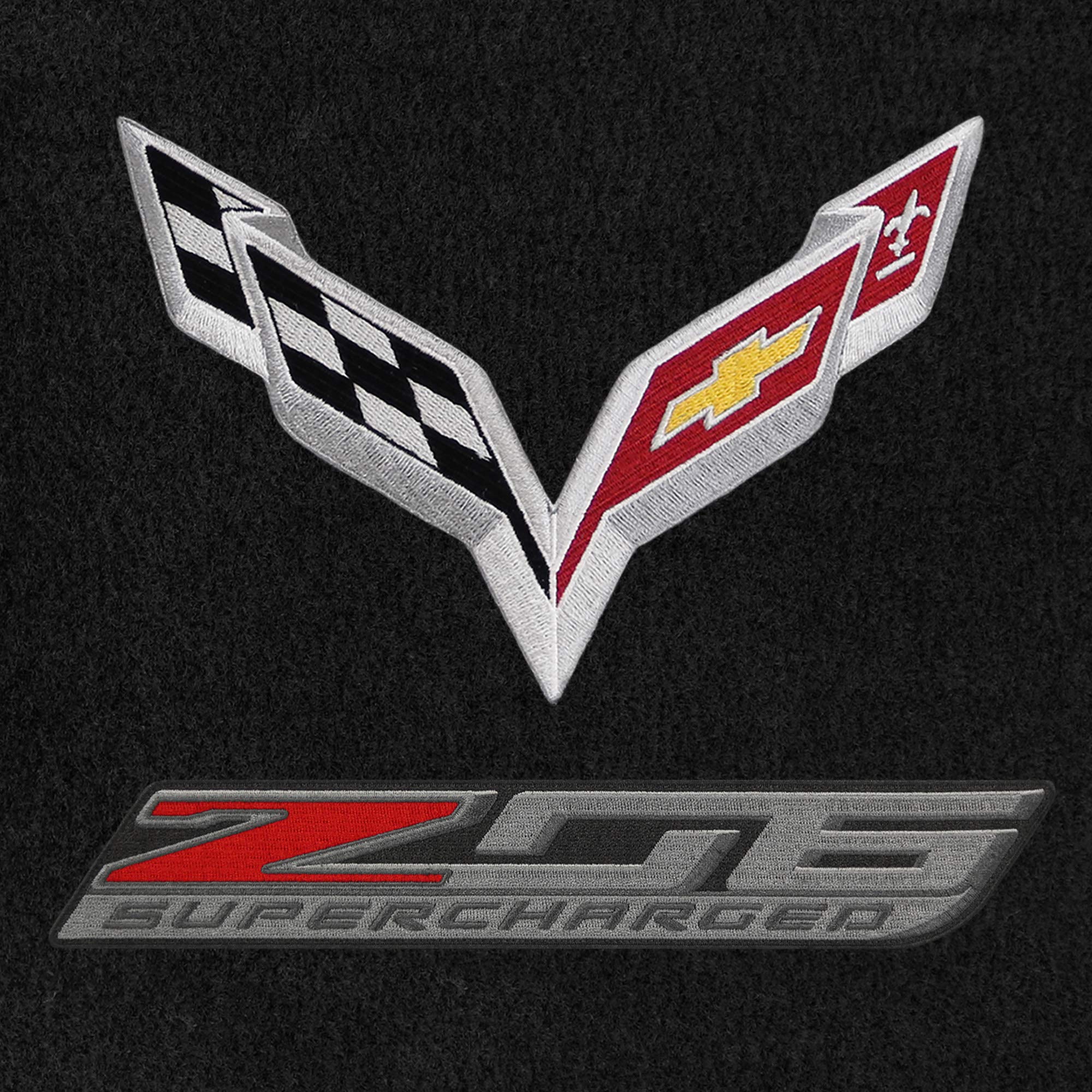 Premium Custom-Fit Carpeted Floor Mats for Corvette C7 2014-2019 - Luxury Car Floor Liners with Cargo Mat (Charcoal, 'Z06' Flags) | Perfect Fit for Sports Cars & Daily Driving Protection