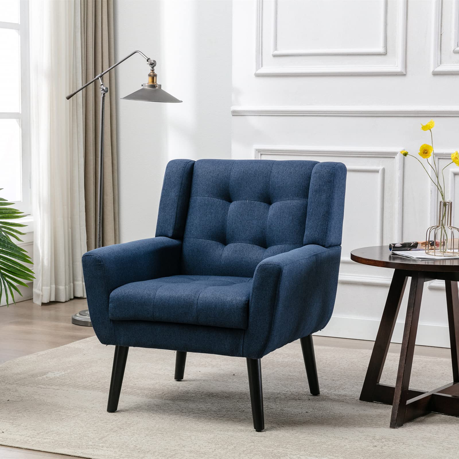 Modern Velvet Accent Chair with Black Legs - Soft Ergonomic Living Room Chair for Bedroom, Home & Indoor Decor - Perfect for Reading Nook, Lounge Area or Cozy Corner (Blue)