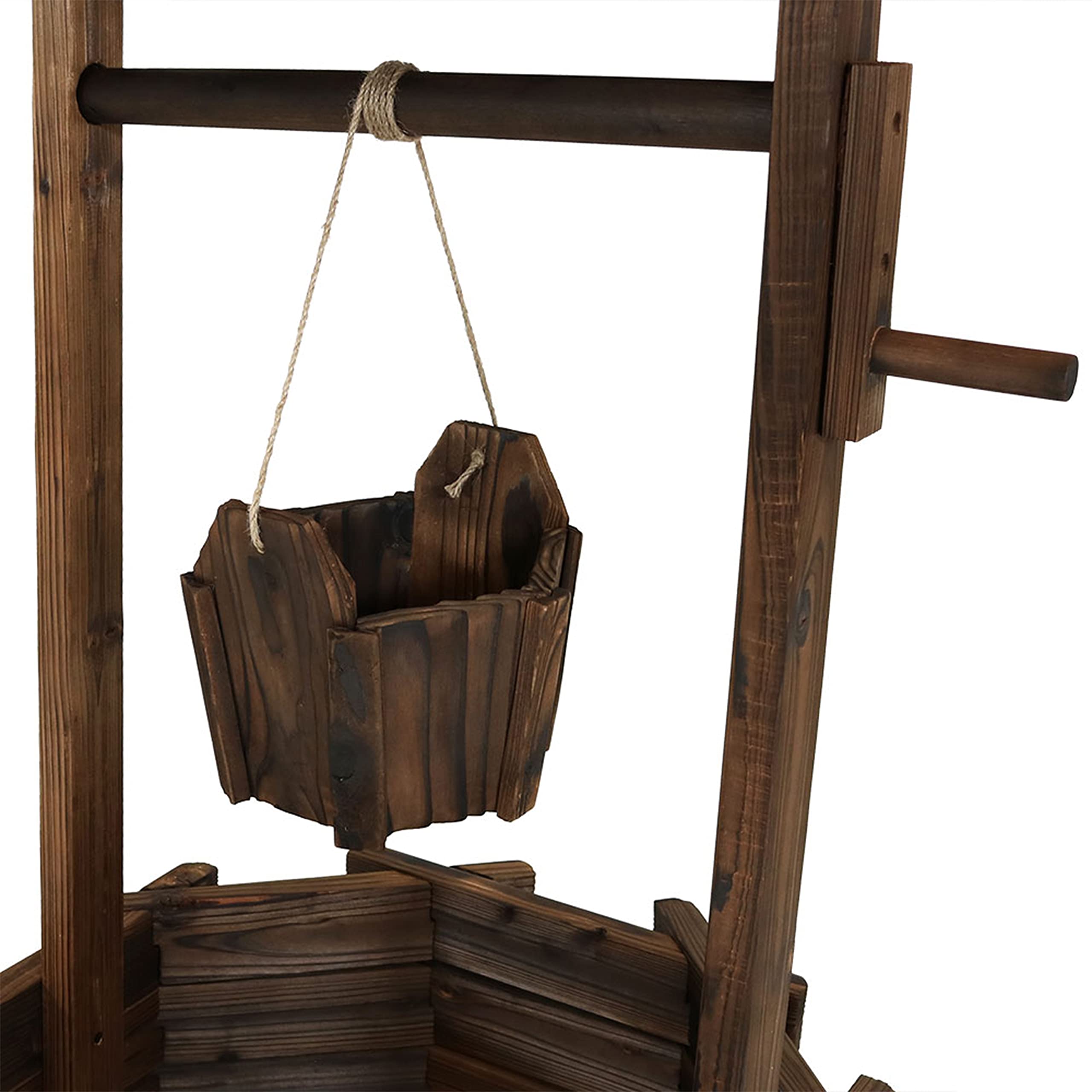 Sunnydaze 45 Inch Outdoor Wooden Wishing Well Garden Planter with Hanging Flower Bucket - Rustic Decorative Planter for Patio, Yard, and Garden Decor