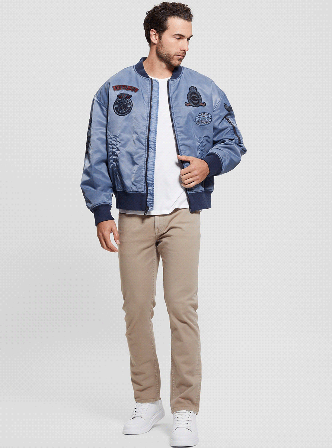 Blue Ace Twill Washed Bomber Jacket for Men - Vintage Casual Outerwear for Streetwear & Everyday Wear