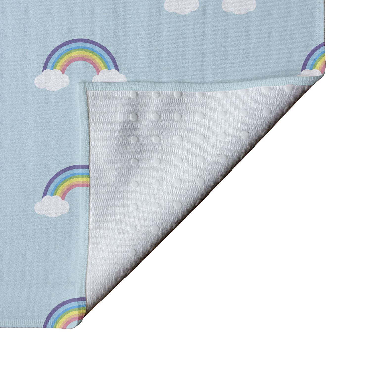 Ambesonne Non-Slip Yoga Mat Towel - Rainbow Cartoon Clouds Design, Sweat Absorbent for Yoga & Pilates, 25