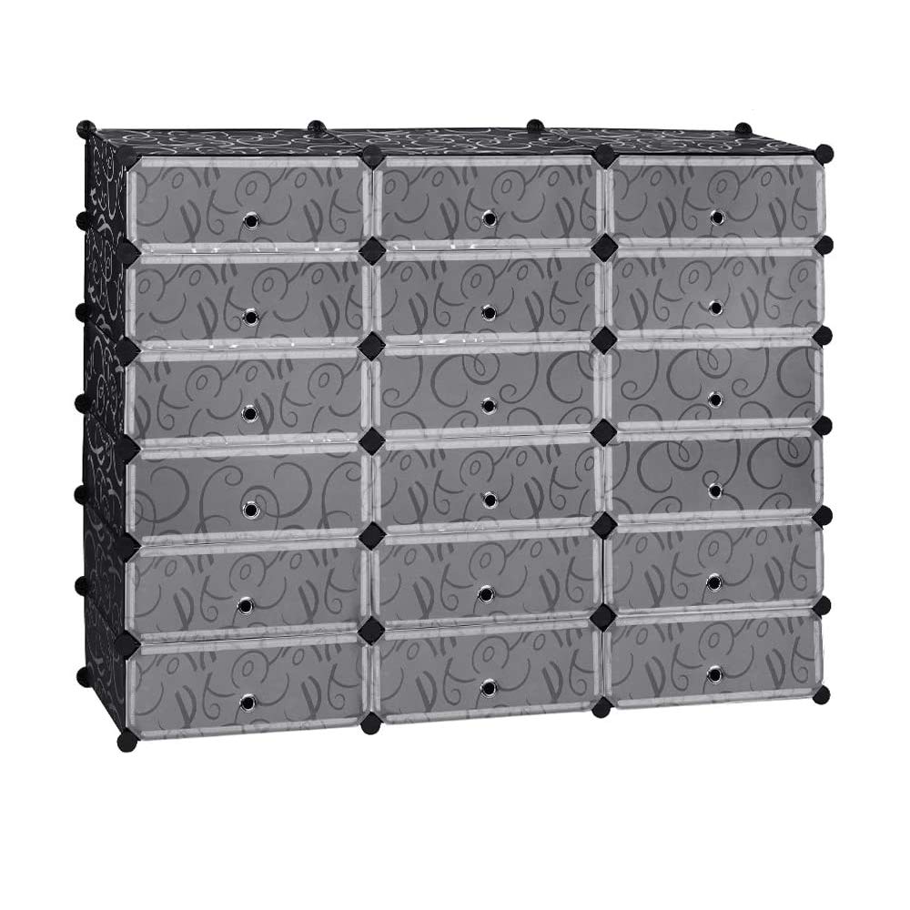 MengK 18-Cube Shoe Rack | DIY Plastic Storage Organizer | Modular Closet Cabinet with Doors | Perfect for Bedroom, Closet & Entryway Organization